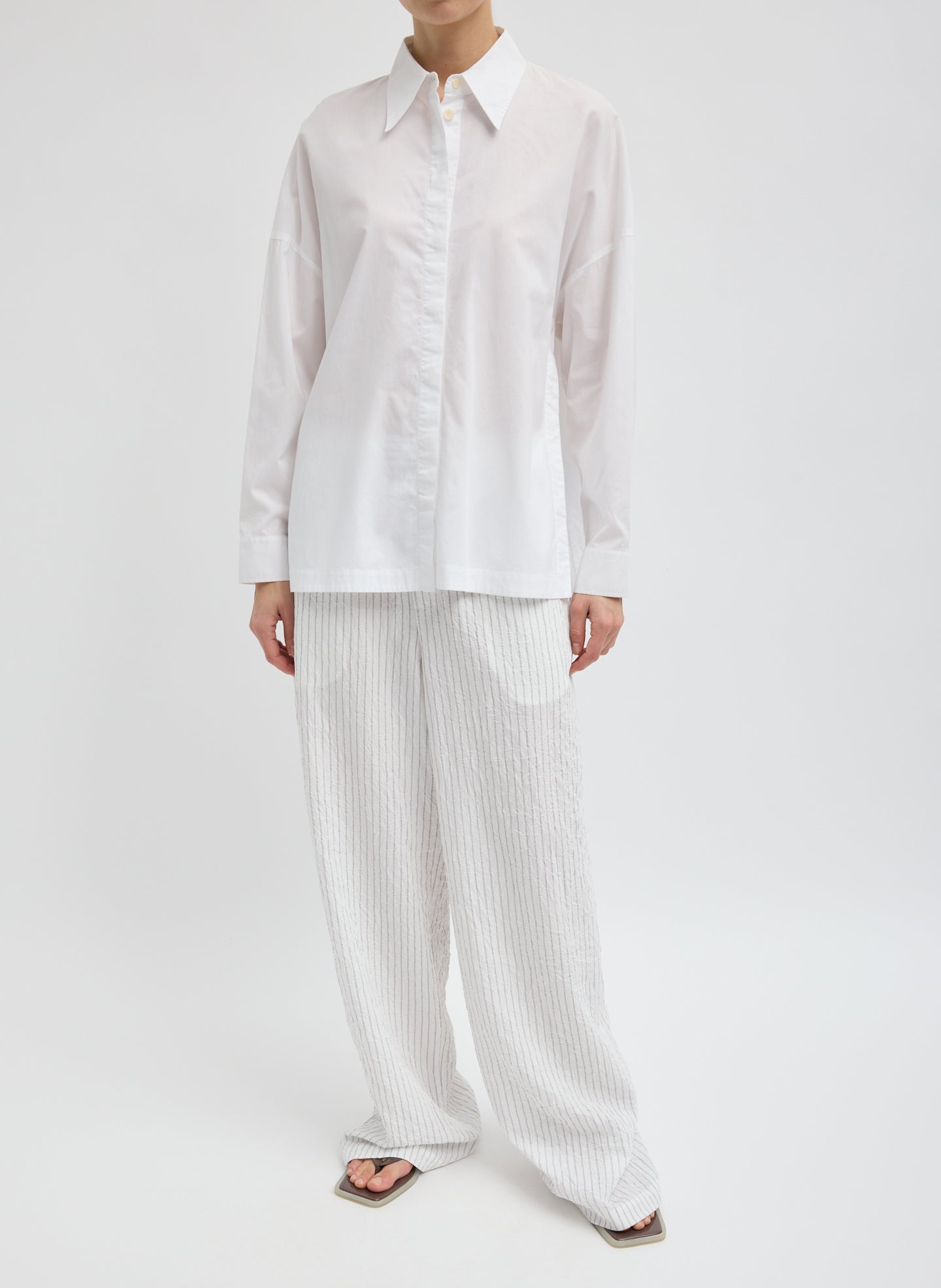 White Gabe Oversized Shirt - full look, front view on model
