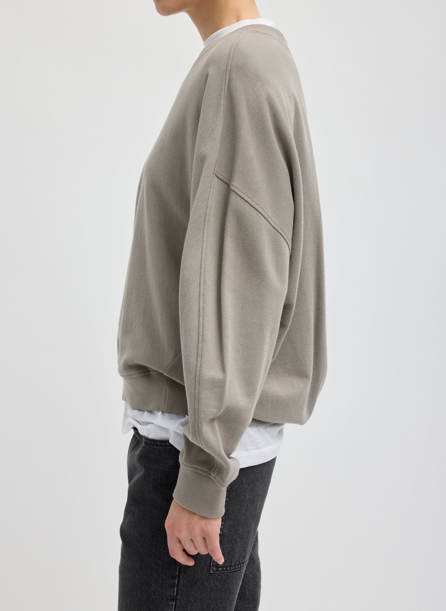 Dark Stone Light Weight Sweatshirting Crewneck Sweatshirt - side view on model