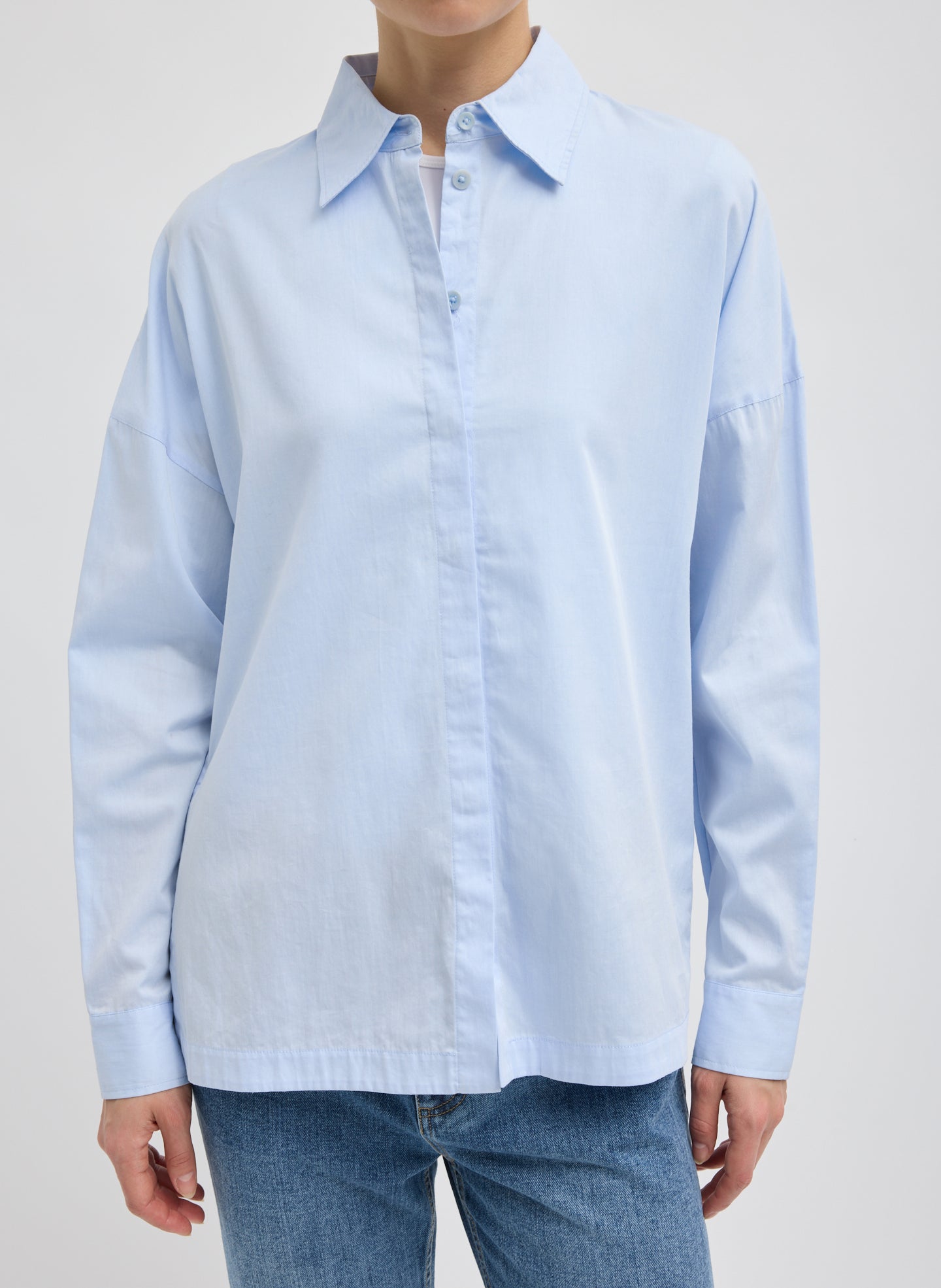 Light Blue Gabe Oversized Shirt - oversized button down, front view on model