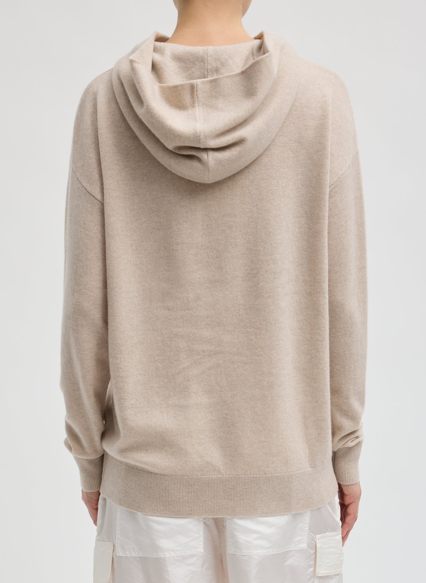 Oatmeal Melange Washable Cashmere Easy Men's Hoodie - back view on model