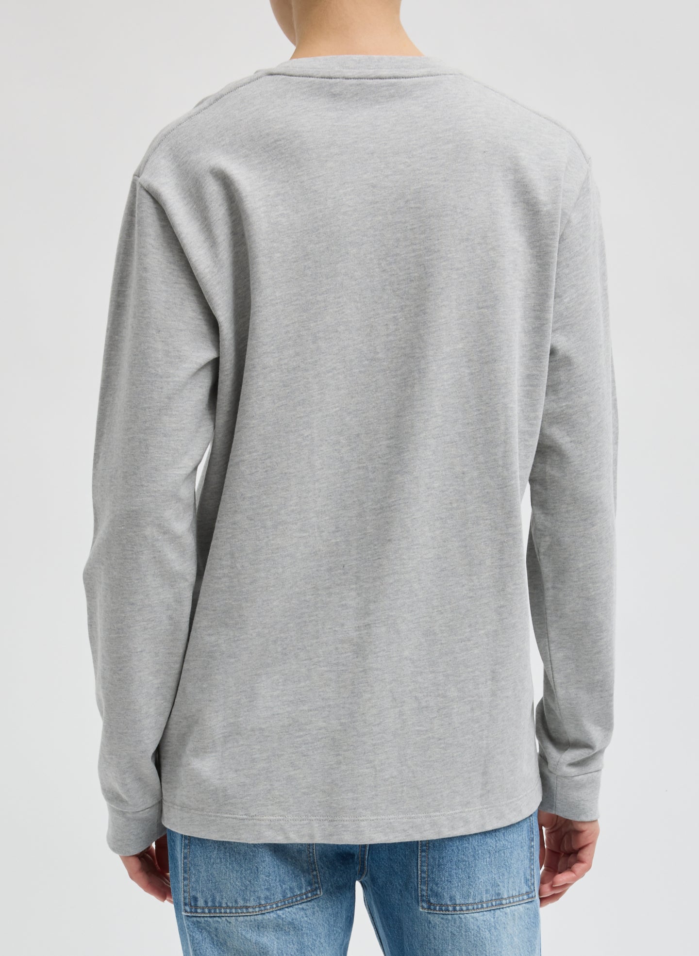 Heather Grey Perfect Unisex Long Sleeve T-Shirt - back view on model