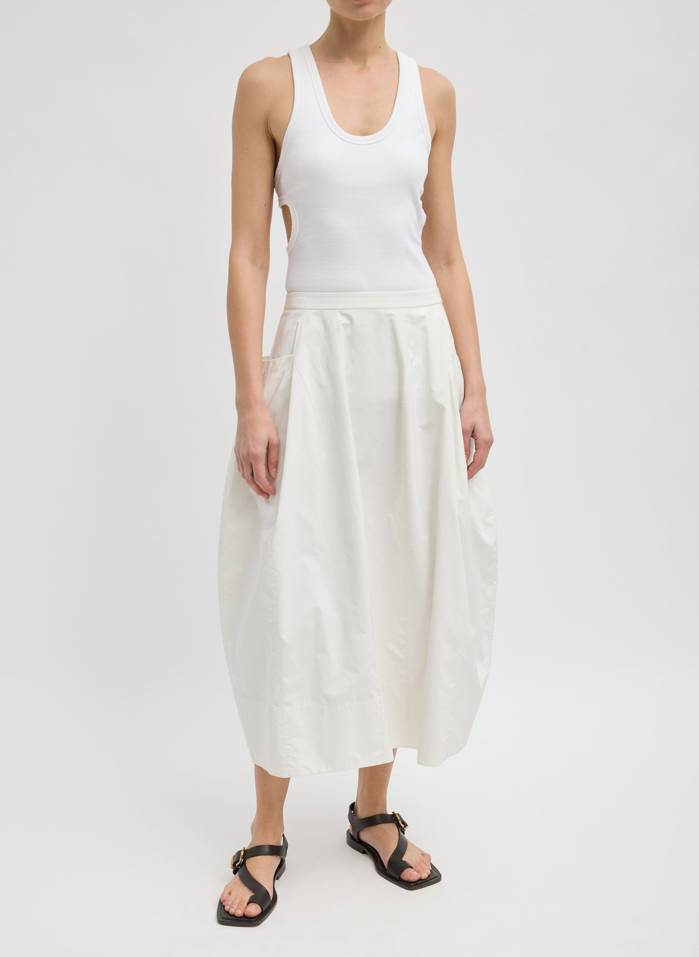 Nylon Lantern Skirt - White Nylon Lantern Skirt - full look, front view on model