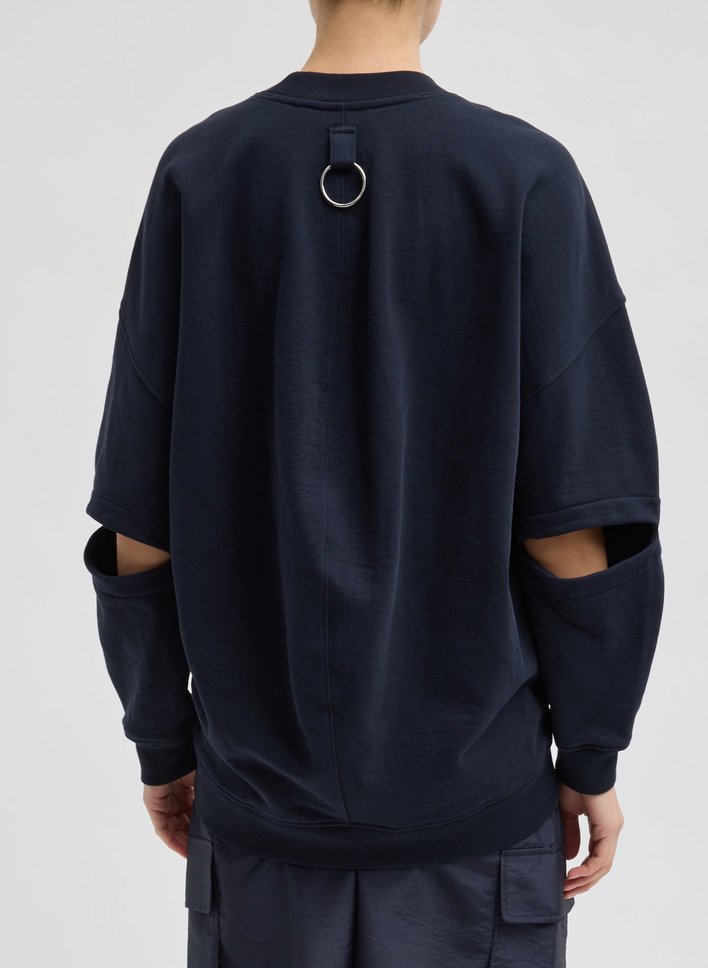 Navy Cocoon Crewneck Sweatshirt - back view on model