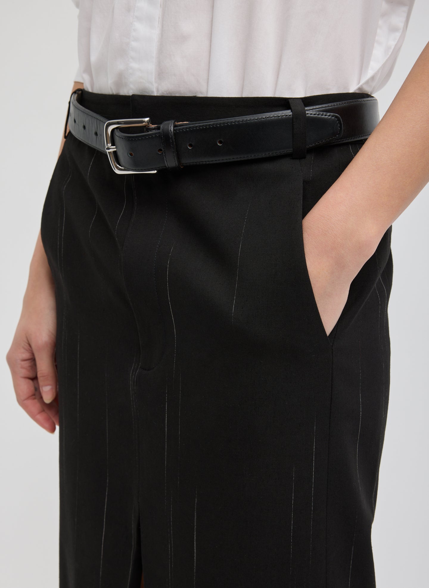 Viscose Suiting Midi Trouser Skirt - closeup of pocket detail