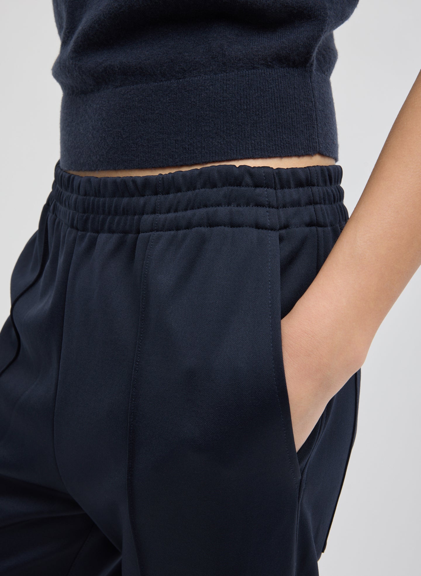 Navy Active Knit Scottie Jogger - closeup of pocket detail