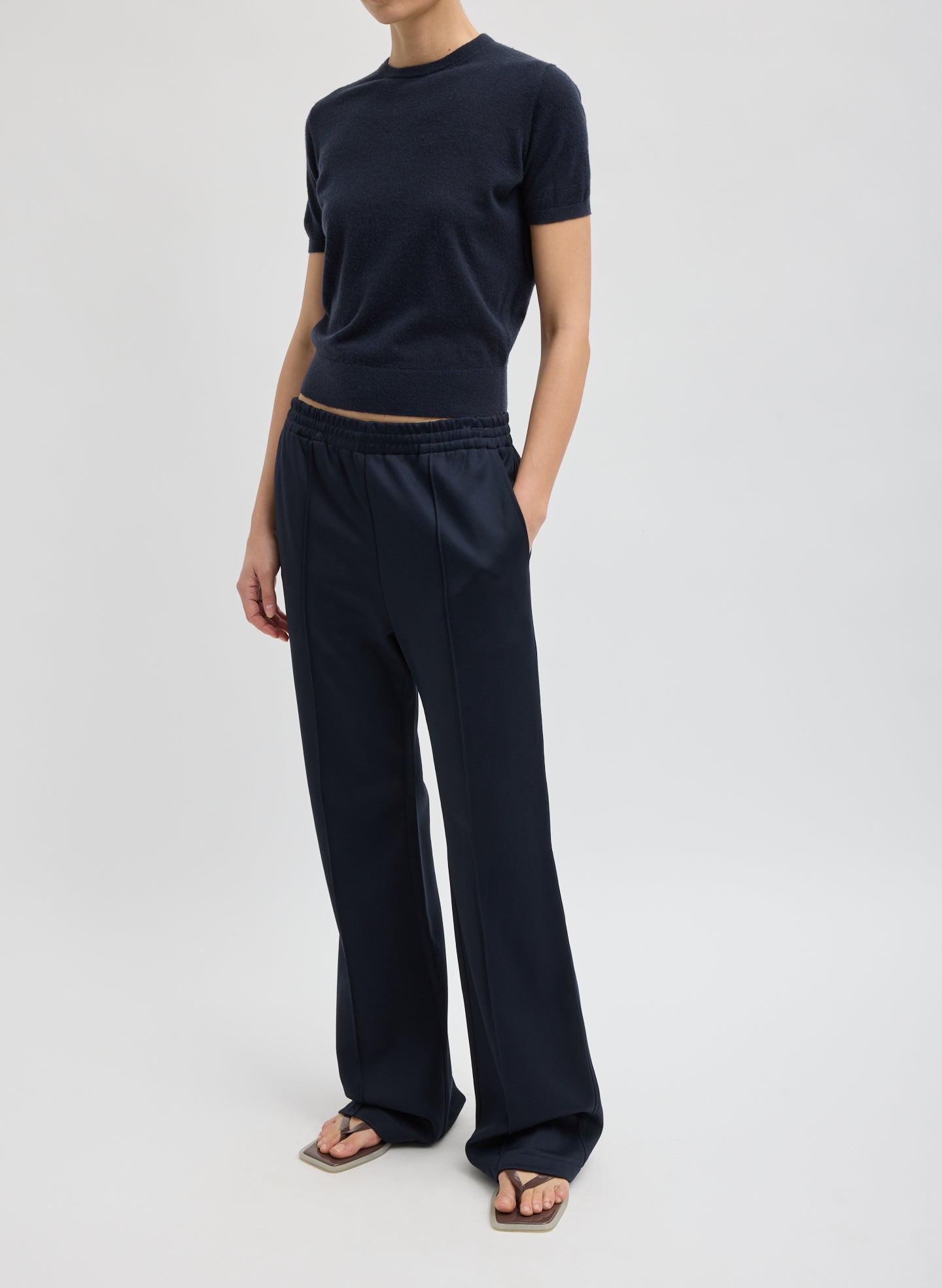 Navy Active Knit Scottie Jogger - pull on jogger, front view on model