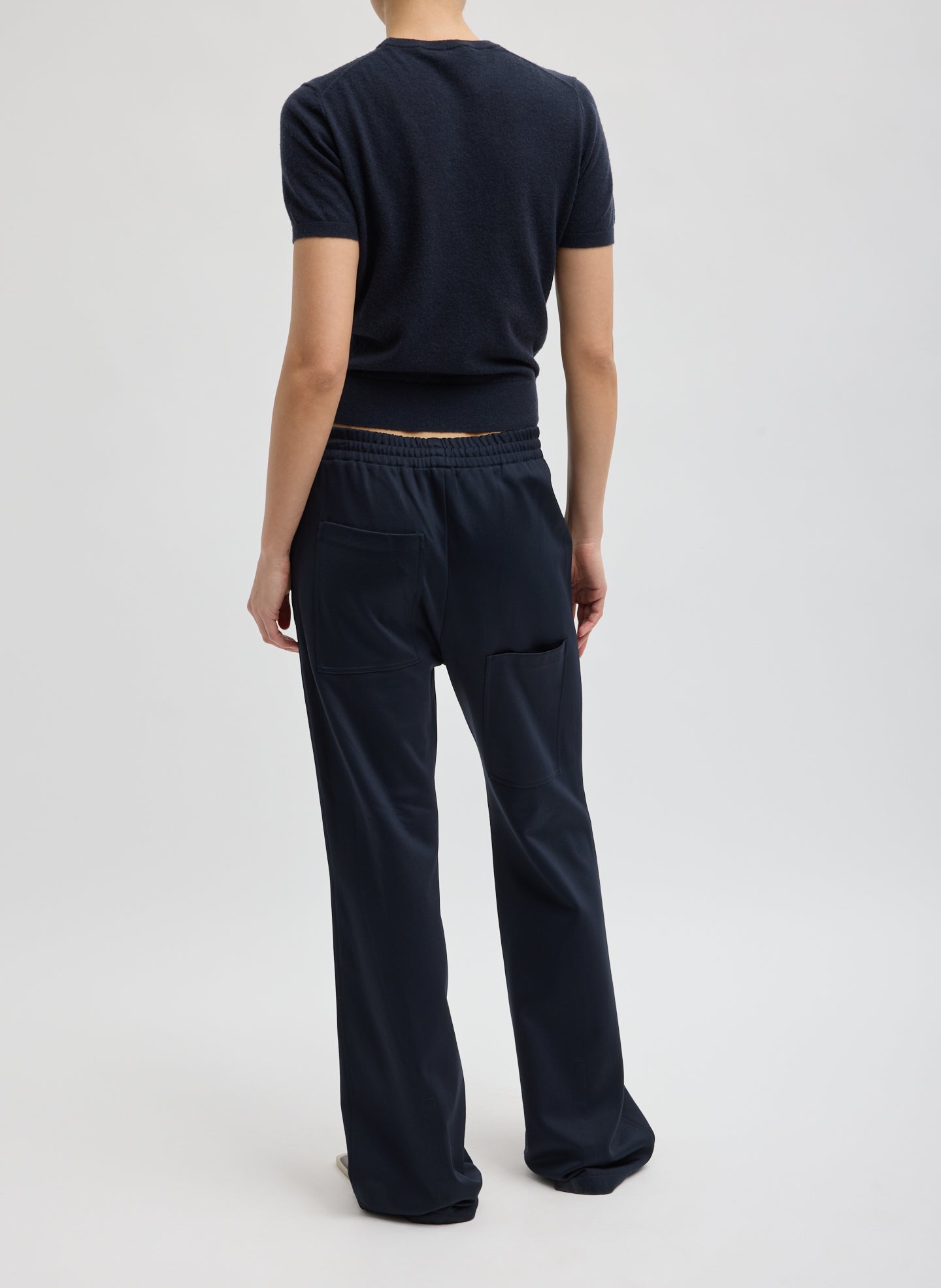 Navy Active Knit Scottie Jogger - pull on jogger, back view on model