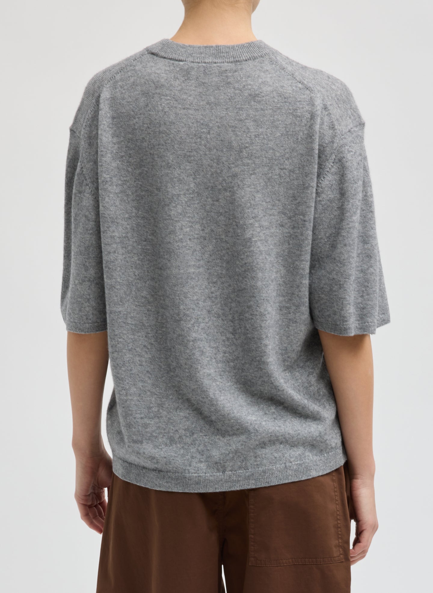 Grey Washable Cashmere Oversized Easy T-Shirt - back view on model