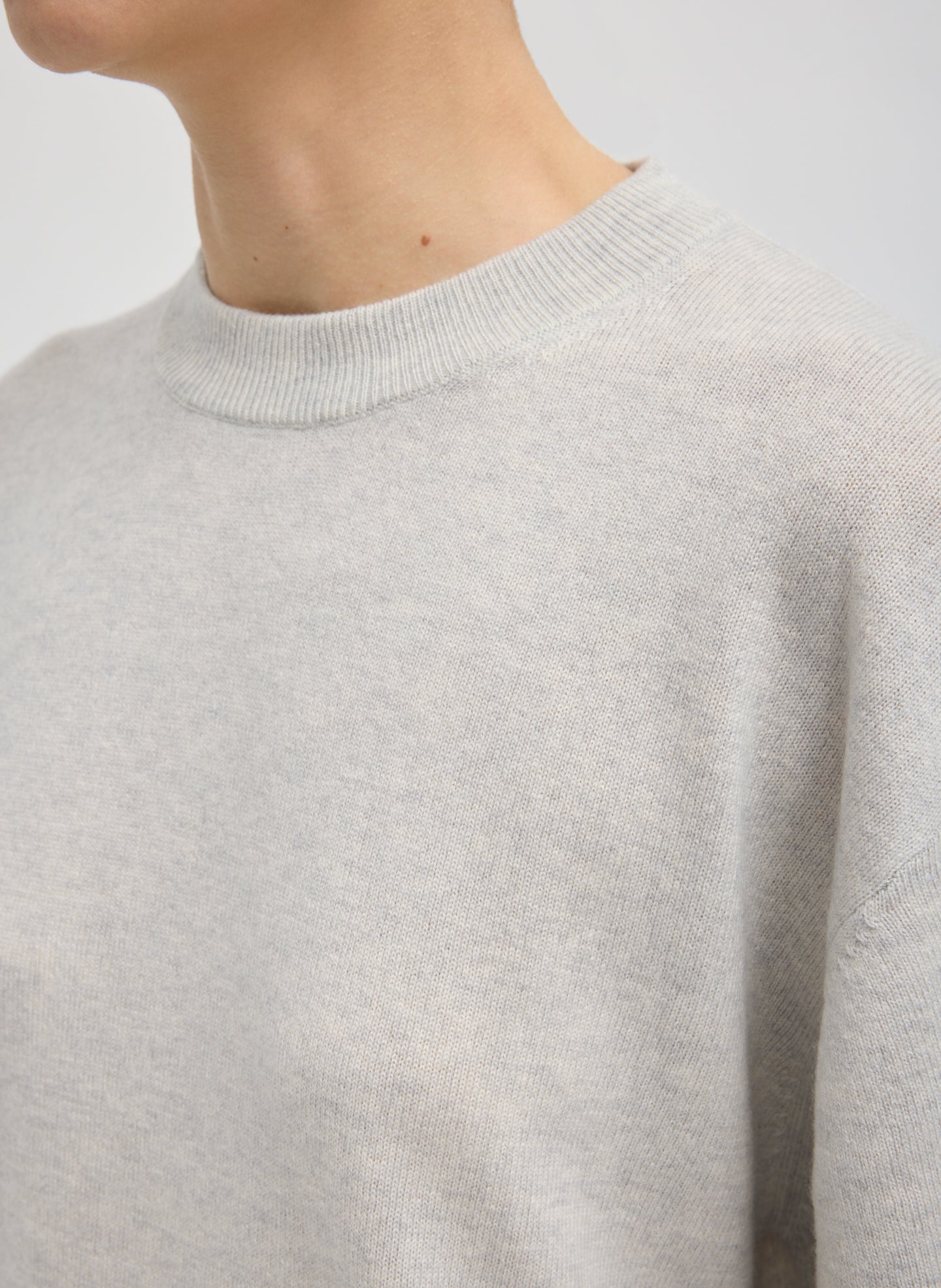 Light Grey Washable Cashmere Oversized Easy T-Shirt - closeup of neckline