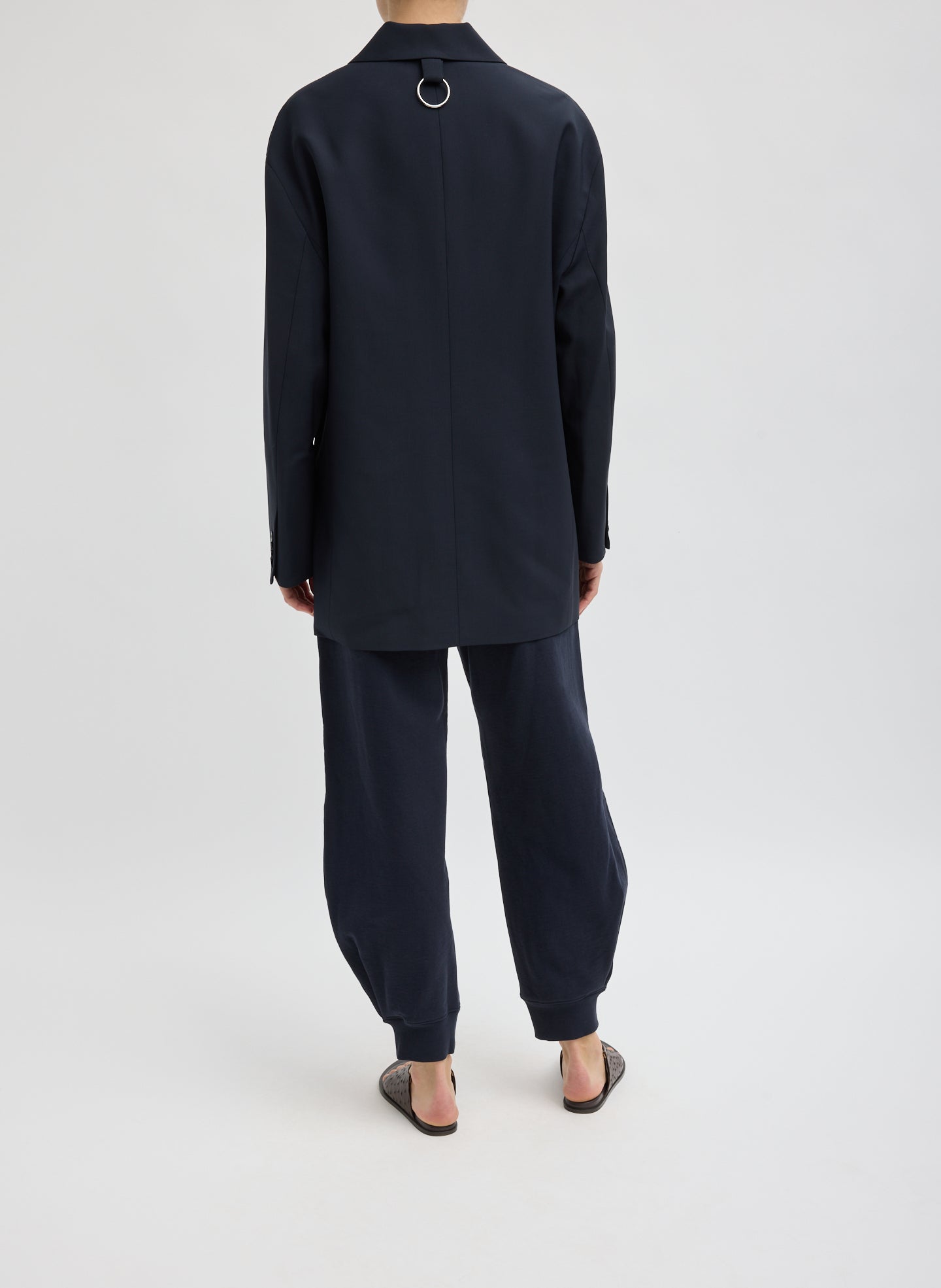 Navy Tropical Wool Liam Blazer - oversized blazer, back view on model