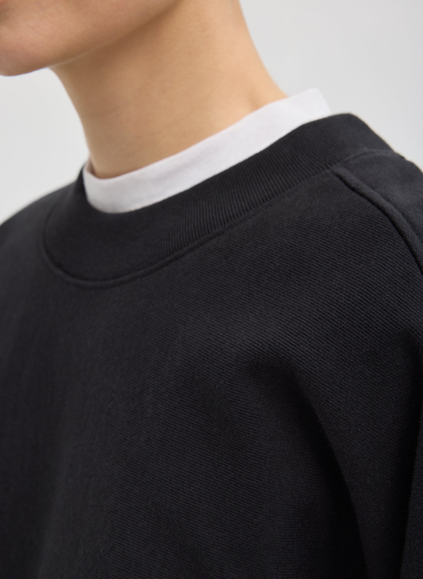 Black Cocoon Crewneck Sweatshirt - closeup of neckline