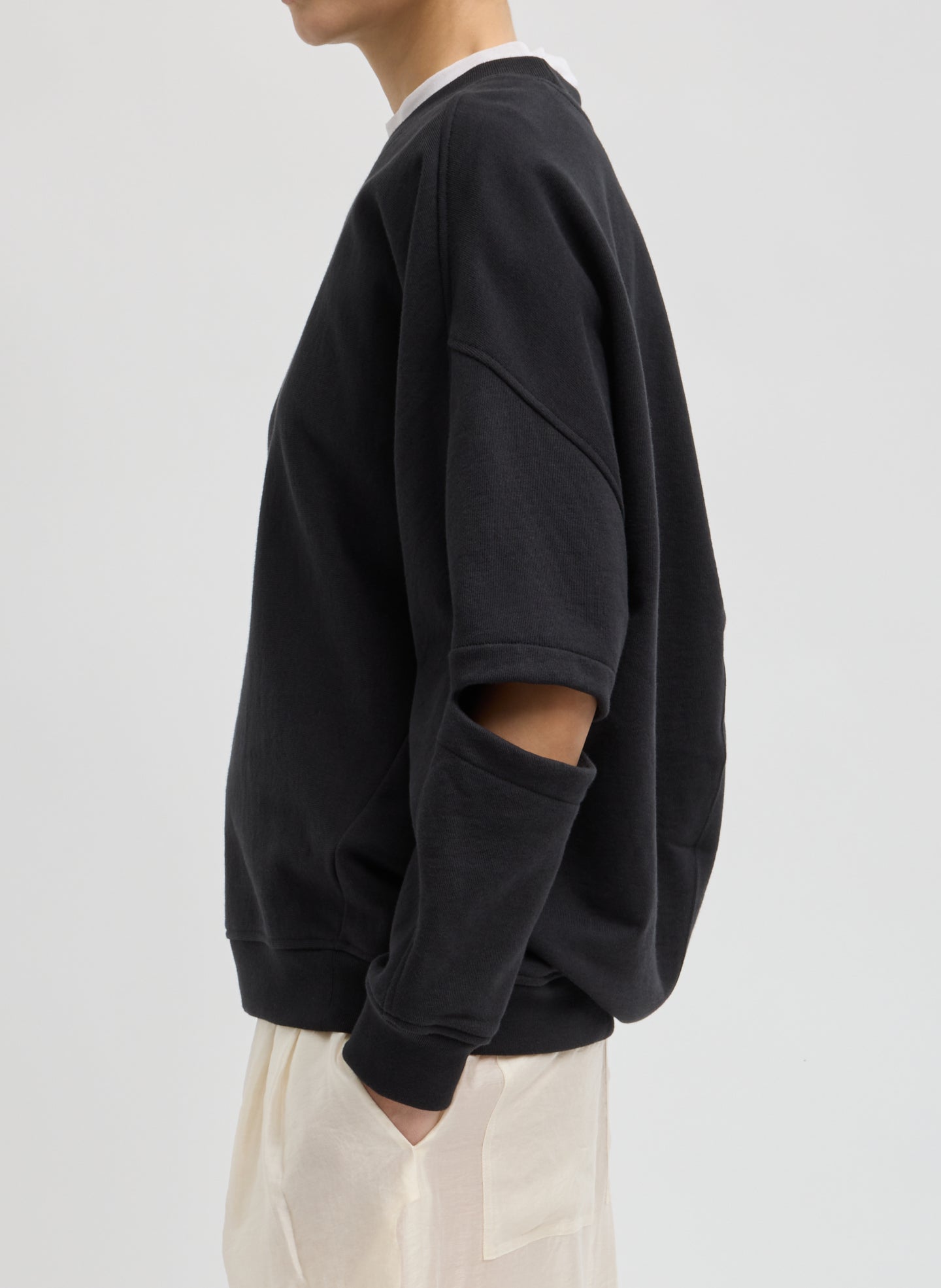 Black Cocoon Crewneck Sweatshirt - side view on model