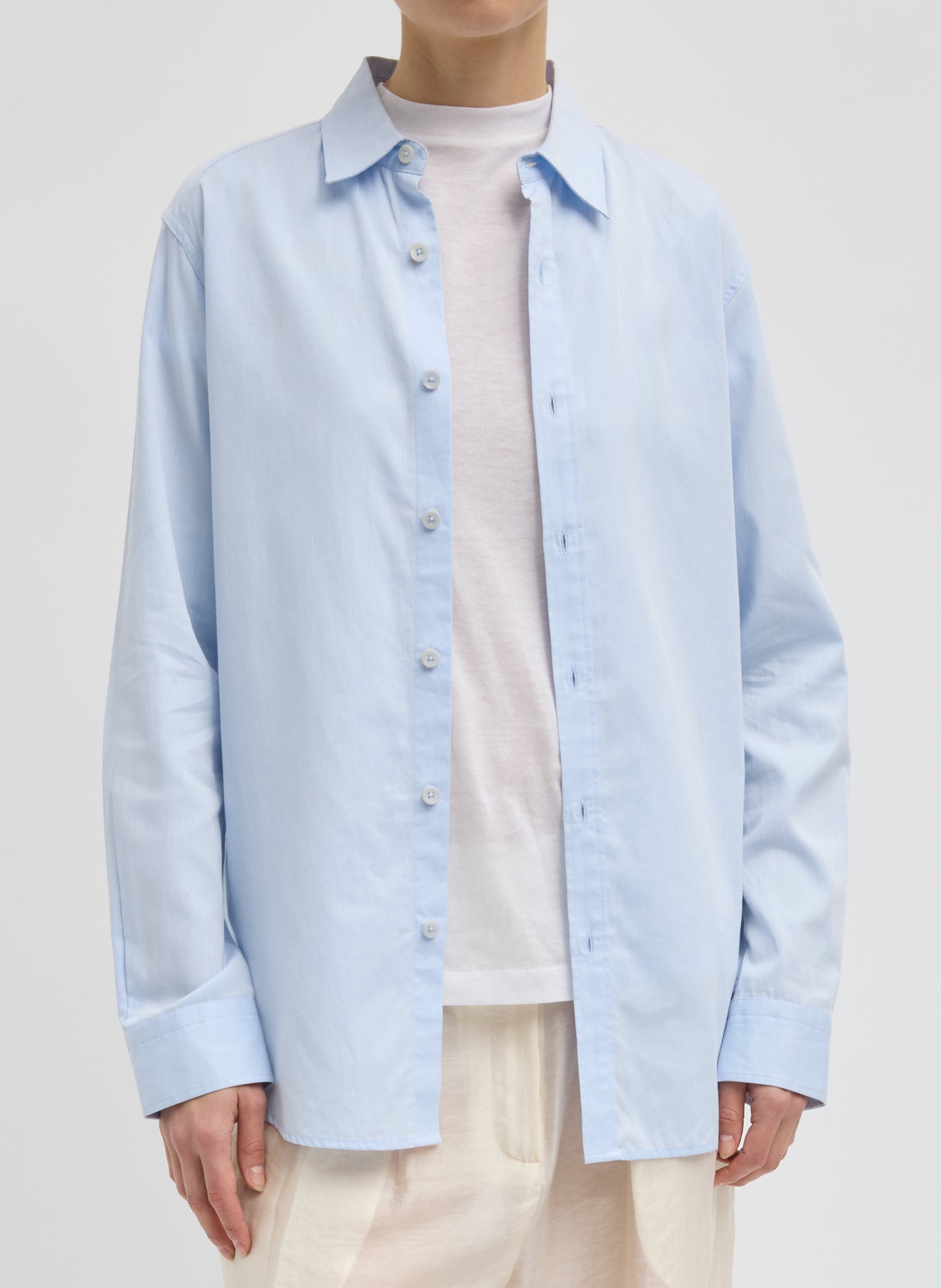 Light Blue Charlie Men's Slim Shirt - button down top, front view on model