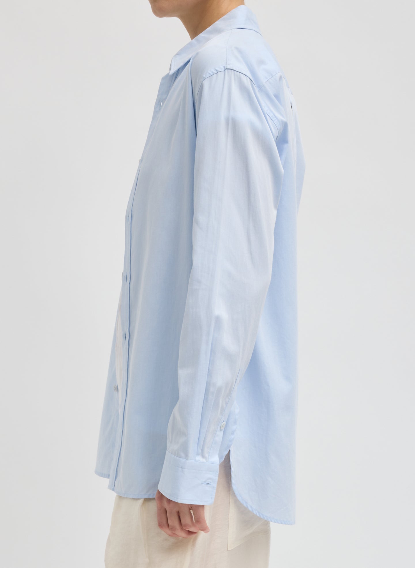 Light Blue Charlie Men's Slim Shirt - button down top, side view on model