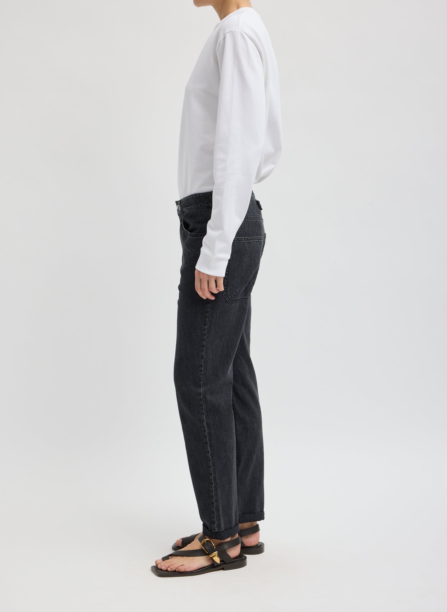 Black Mou Denim Clift Jean - slim fit jean, side view on model