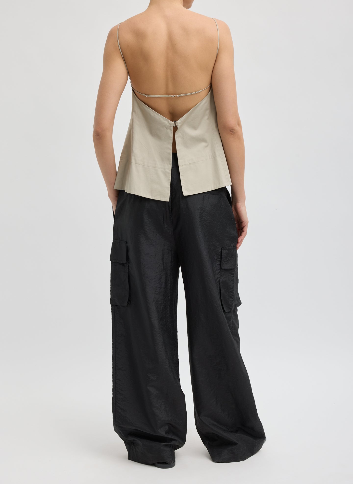 Black Stella Crispy Nylon Pleated Cargo Pant - back view on model