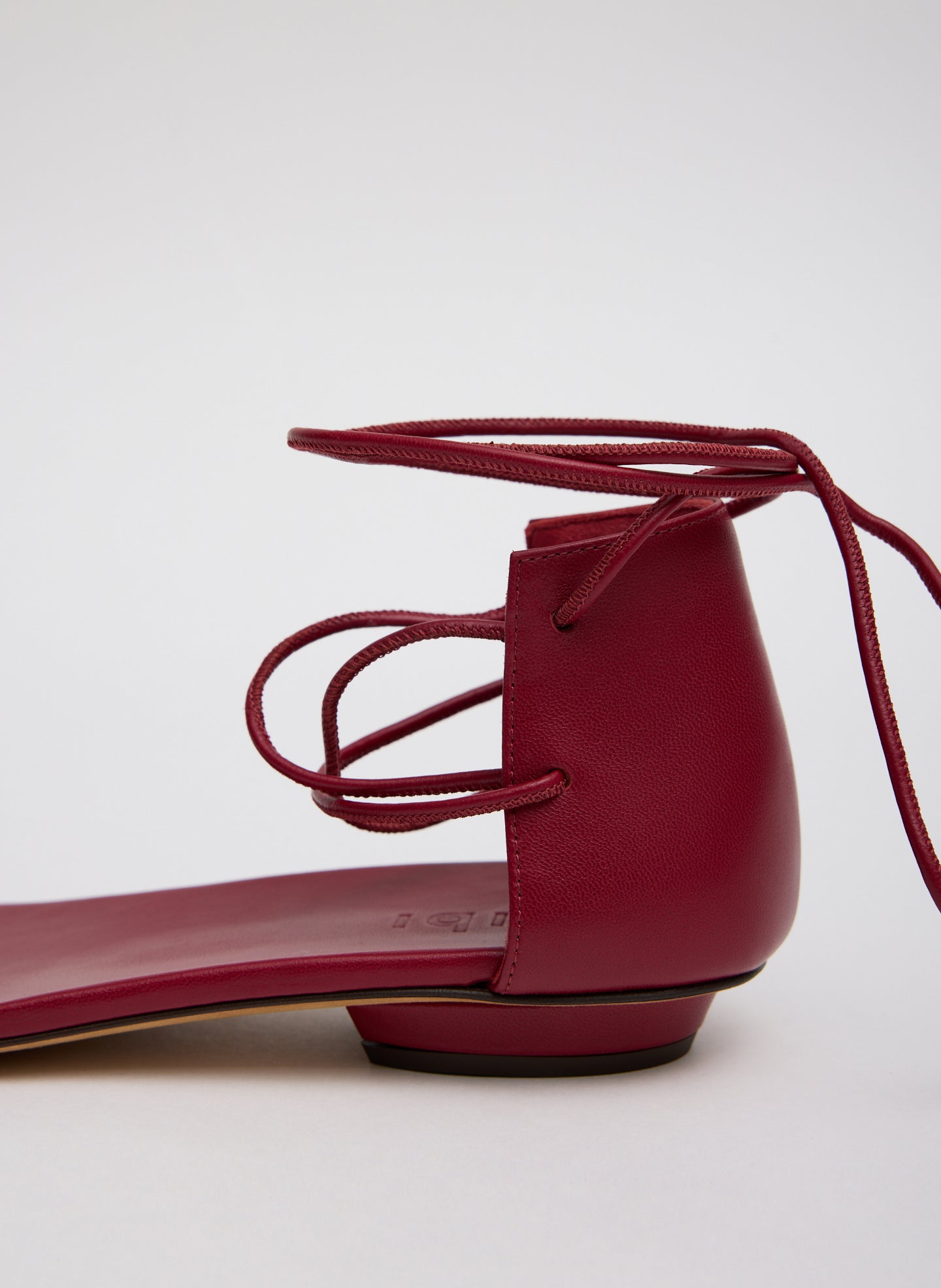 Cherry Red Ali Lace-Up Short Sandal - closeup of laces