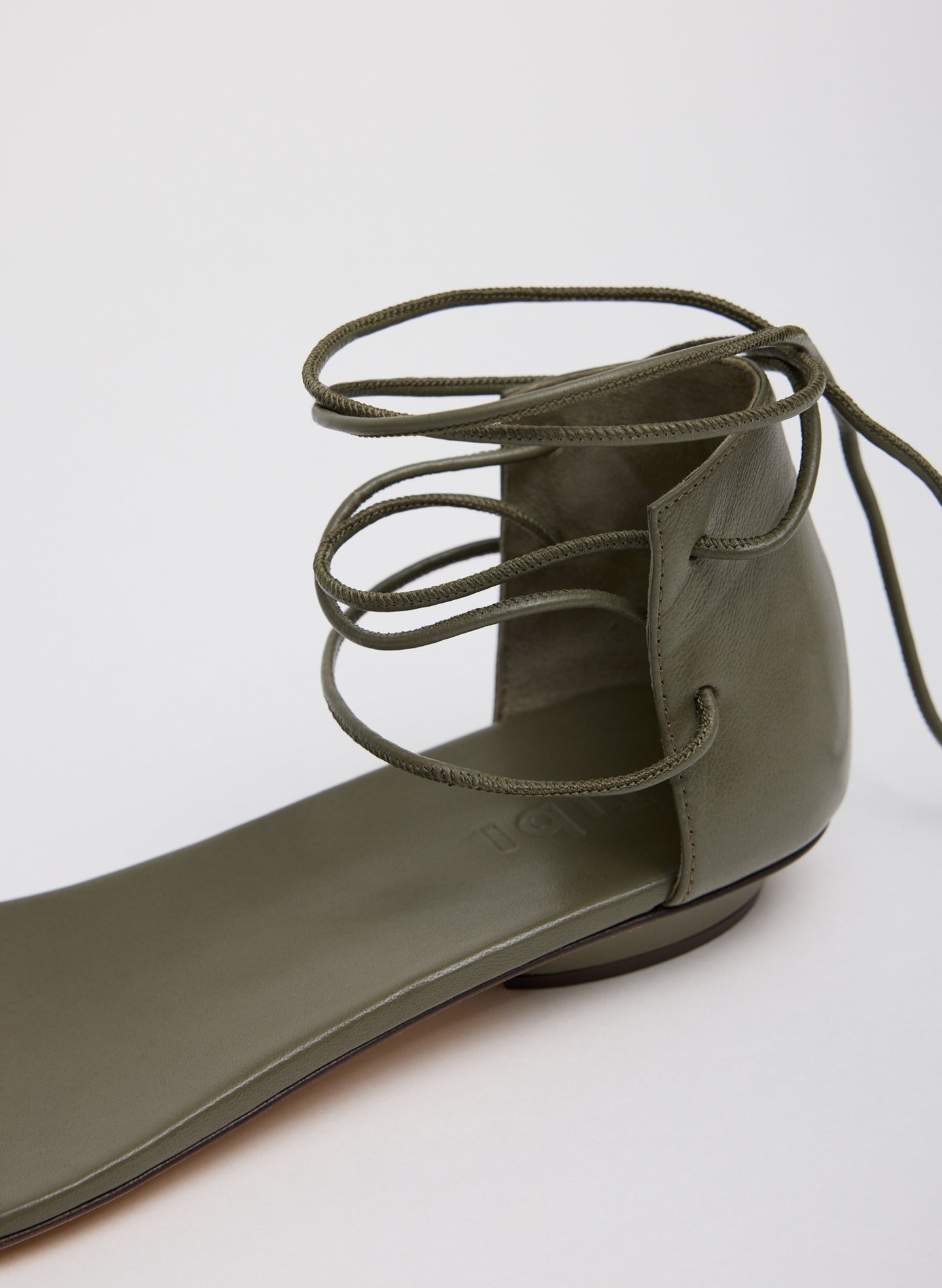 Army Green Ali Lace-Up Short Sandal - closeup of lace up detail