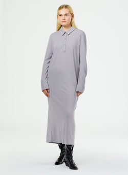 Wool Jersey Polo Shirtdress Grey Agate-2