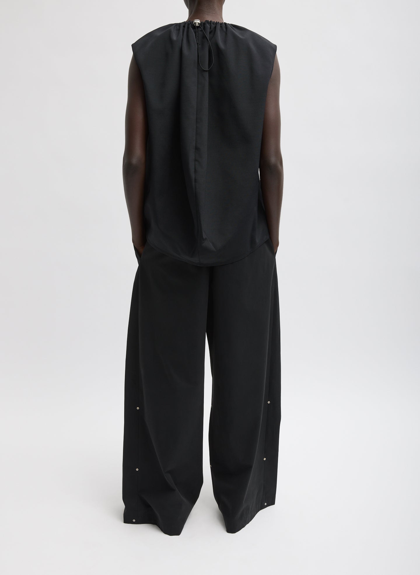 Black Bio Twill Triple Pleat Pant - wide leg, back view on model