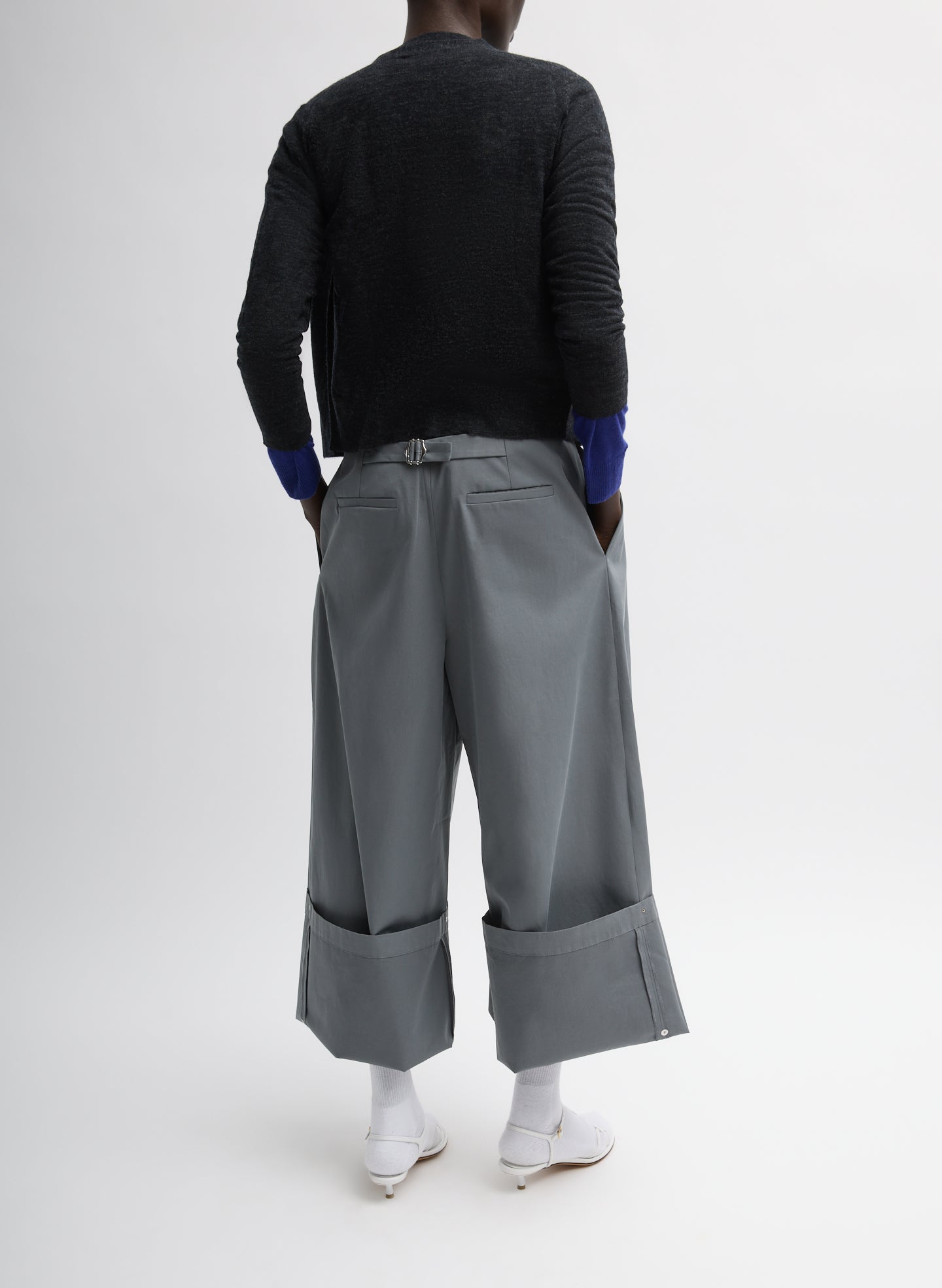 Grey Bio Twill Triple Pleat Pant - cuffed leg, back view on model