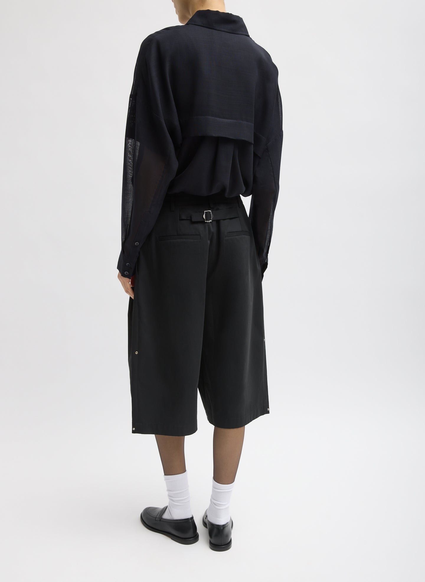Black Bio Twill Triple Pleat Short - full look, back view on model