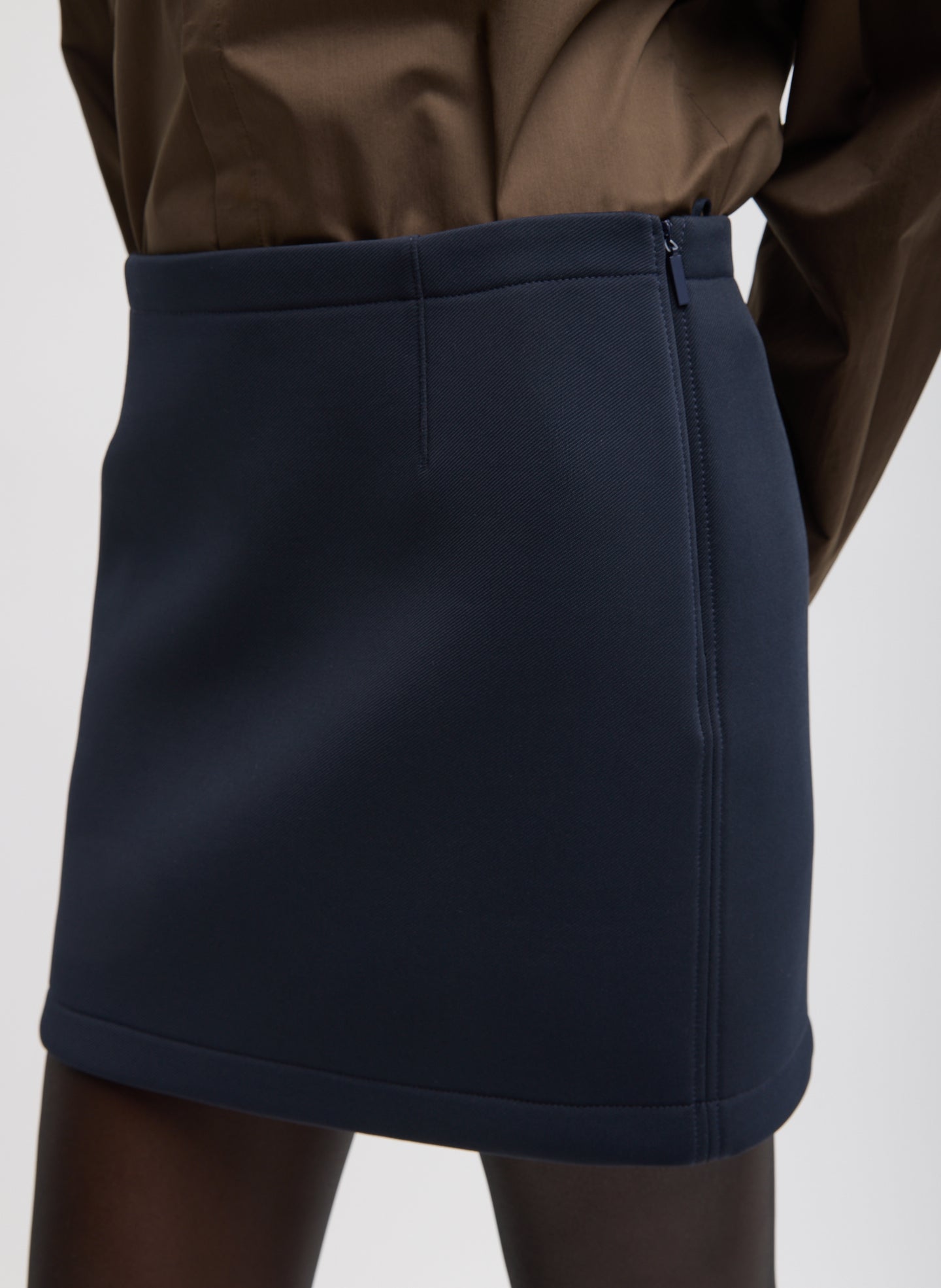 Navy Bonded Twill Mini Skirt - closeup of skirt