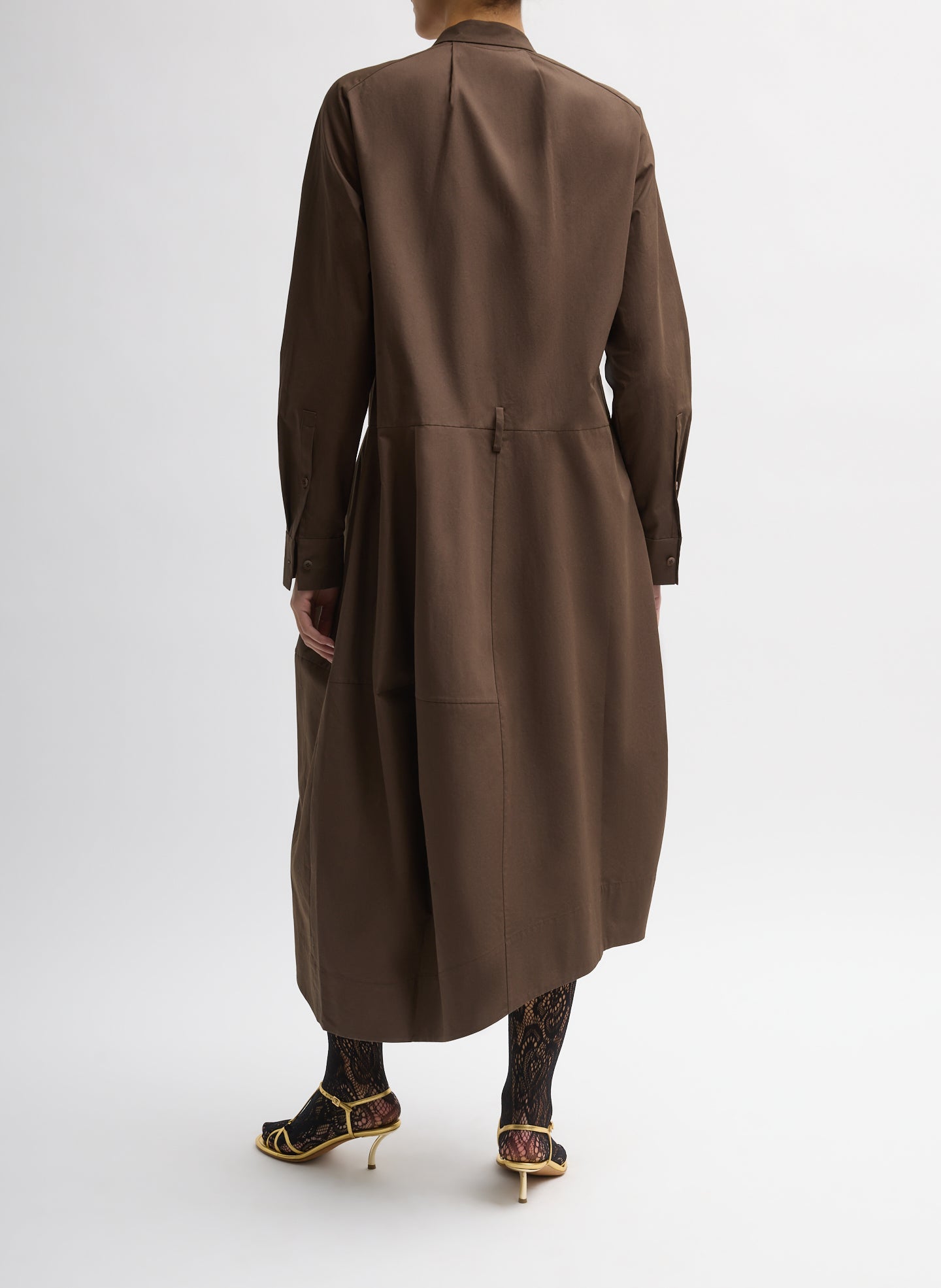 Brown Compact Eco Poplin Balloon Dress - back view on model