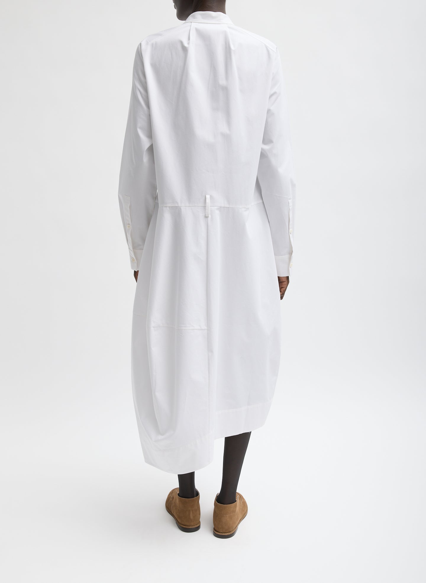White Compact Eco Poplin Balloon Dress - back view on model