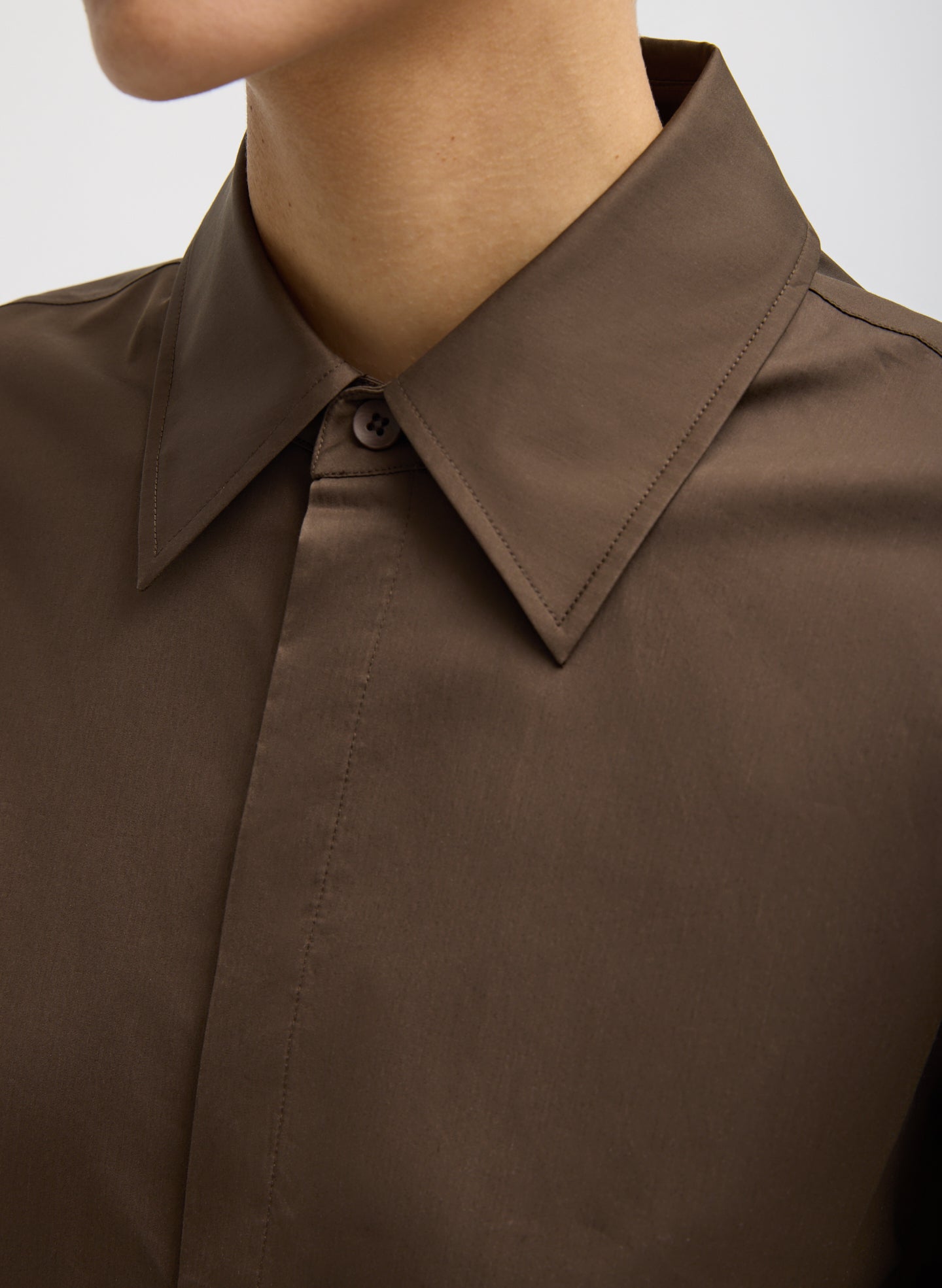 Brown Eco Poplin Tailored Shirt - closeup of collar