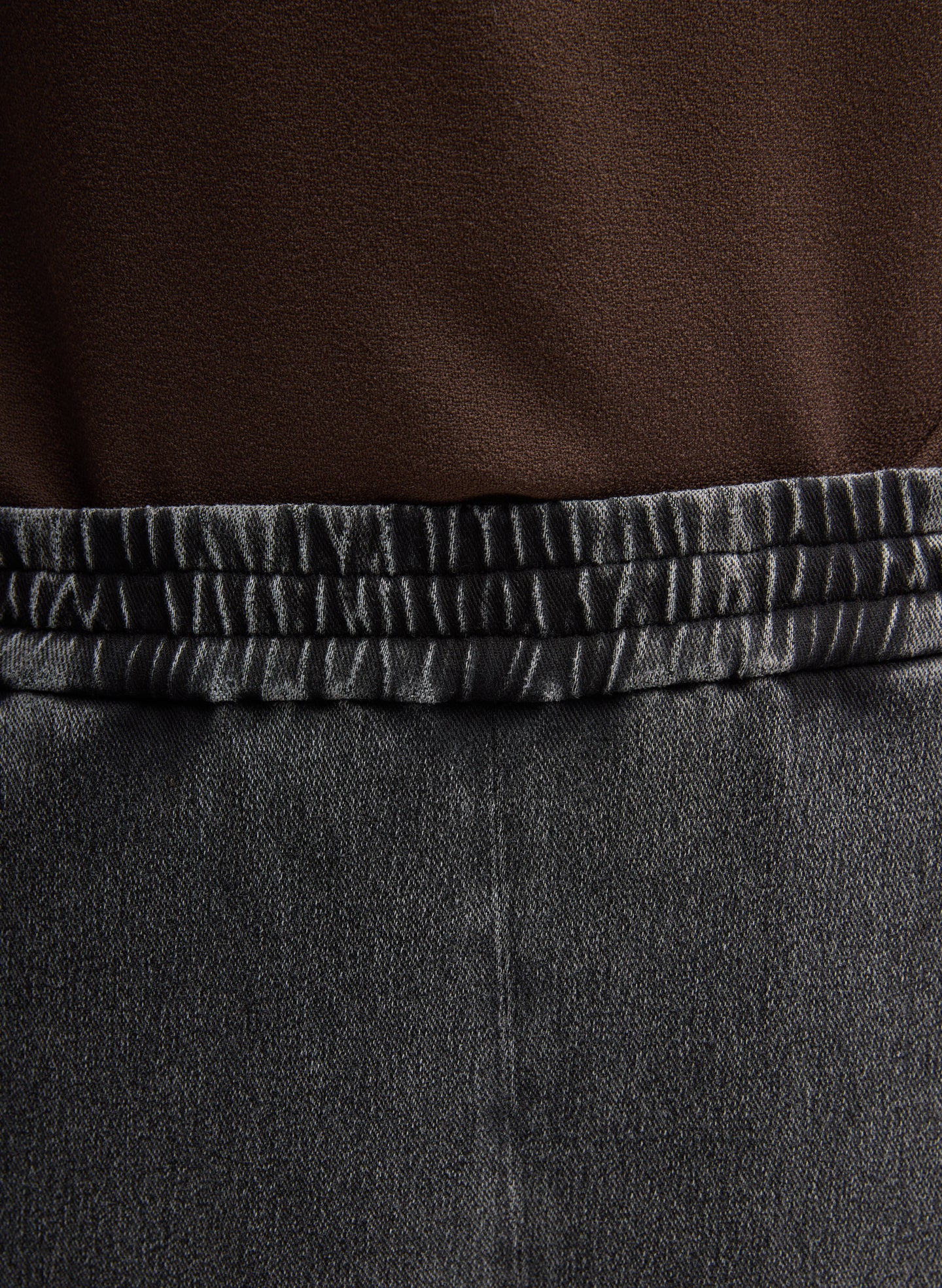 Black Stretch Denim Knit Winslow Pant - closeup of waistband