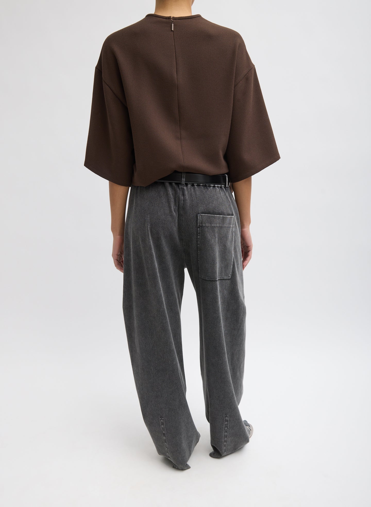 Black Stretch Denim Knit Winslow Pant - full look, back view on model