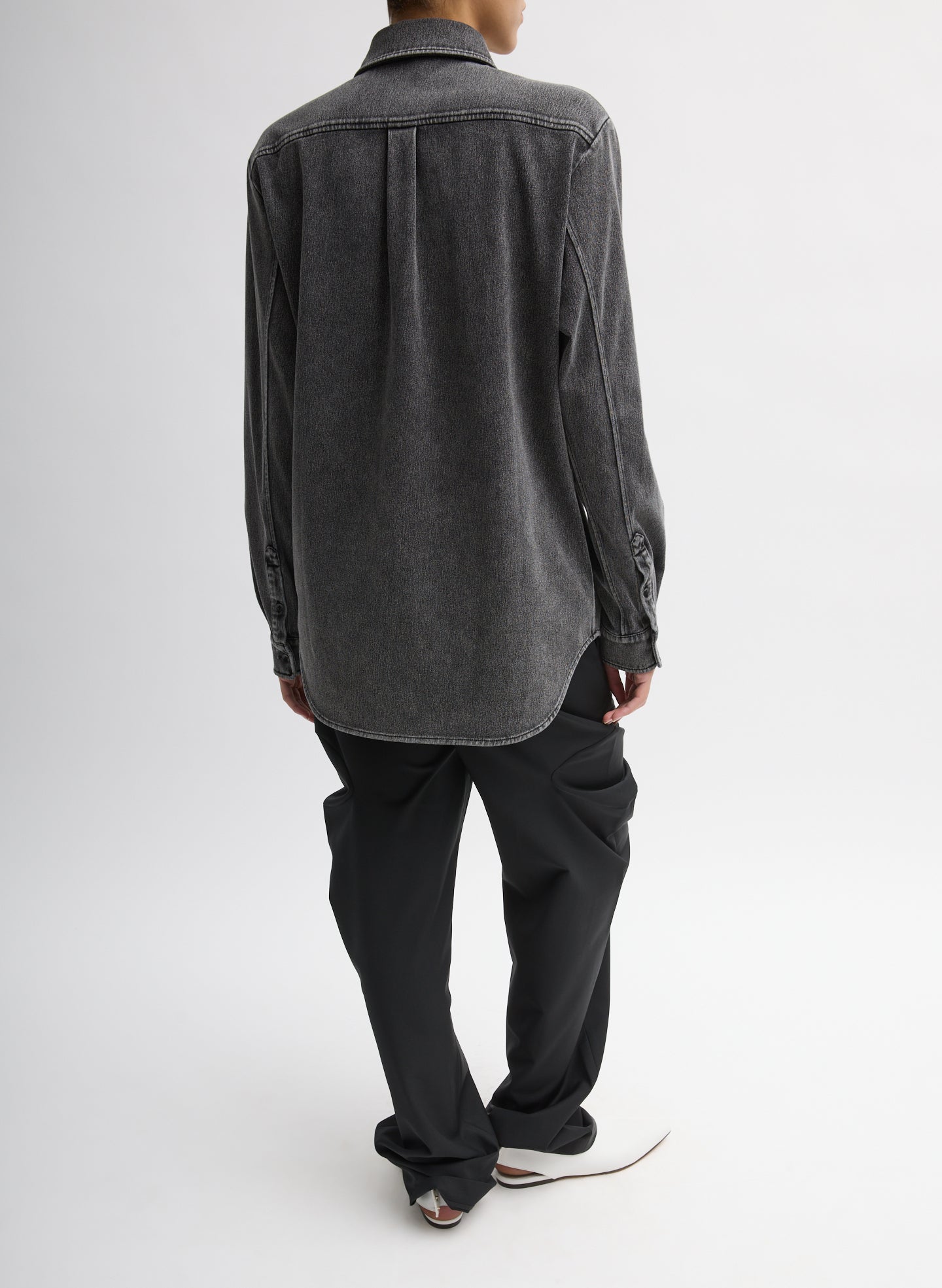 Black Stretch Denim Easy Shirt - back view on model