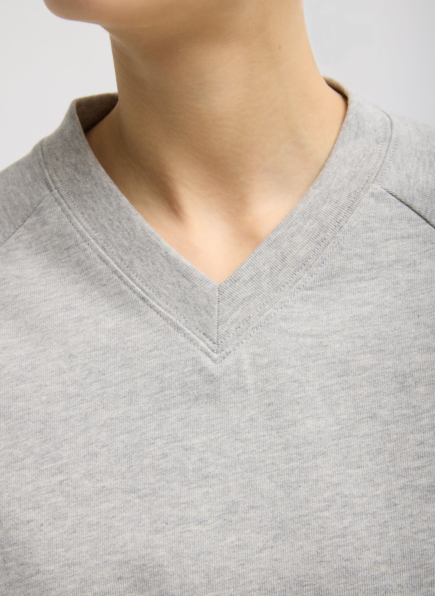 Heather Grey Perfect T-Shirt Vintage Sweatshirt - closeup of v-neck neckline