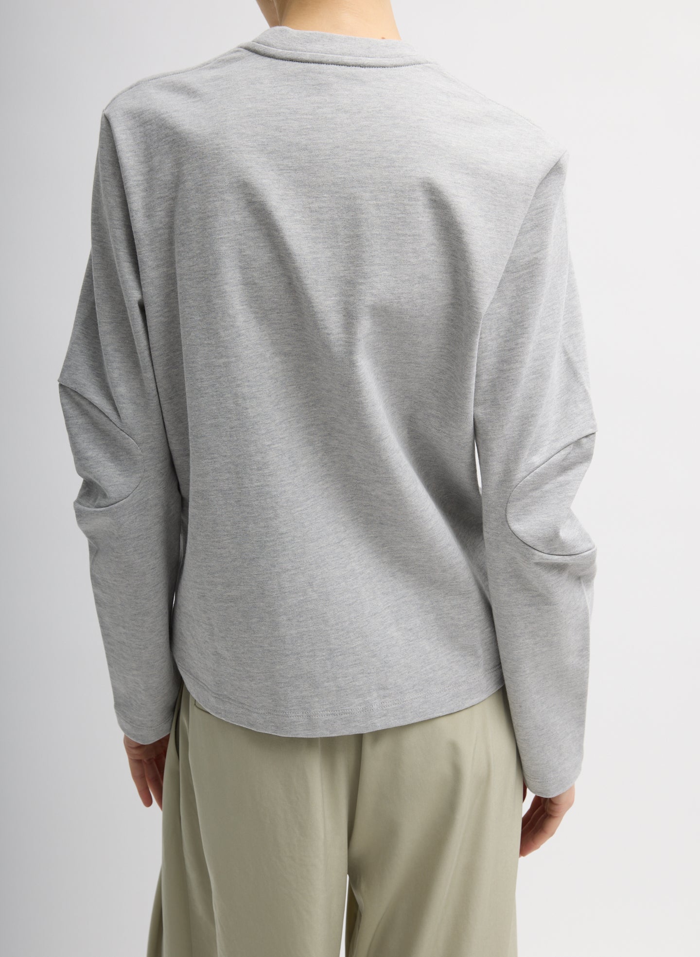 Heather Grey Perfect T-Shirt With Gusset Elbow Sleeve - long sleeve, back view on model