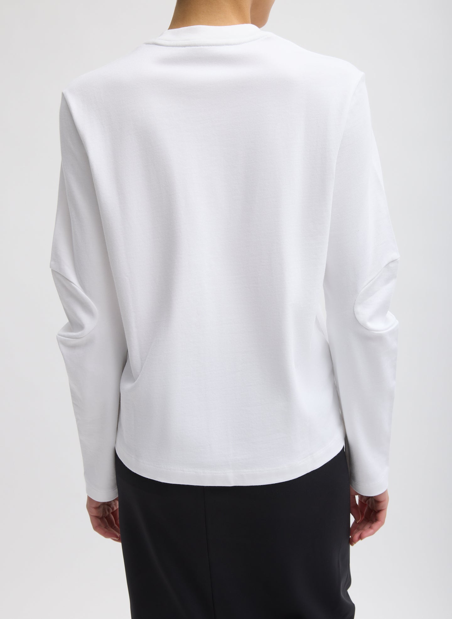 White Perfect T-Shirt With Gusset Elbow Sleeve - long sleeve, back view on model