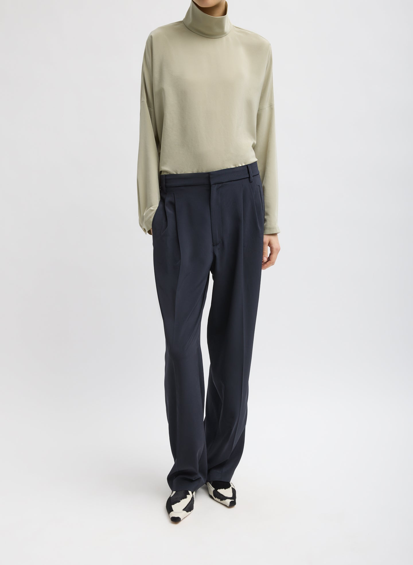 Navy Relaxed Suiting Derrick Men's Trouser - pleated, front view on model