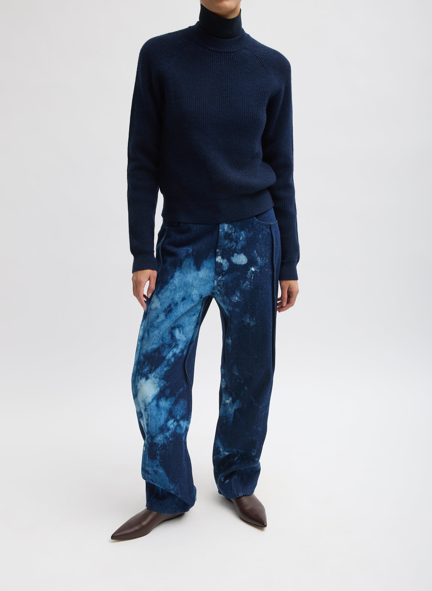 Tie Dye Denim Tuck Jean - full look, front view on model