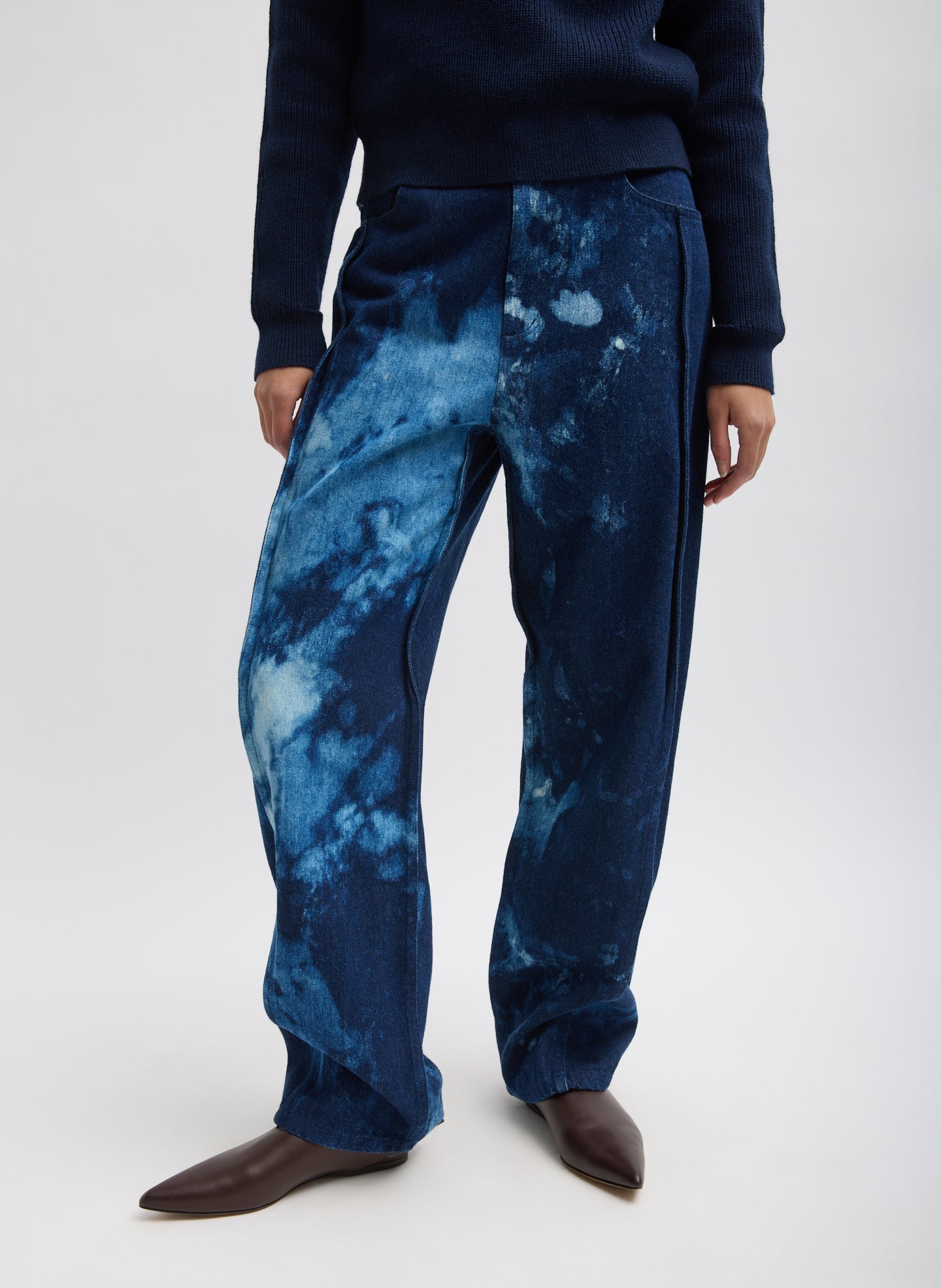 Tie Dye Denim Tuck Jean - relaxed fit, front view on model