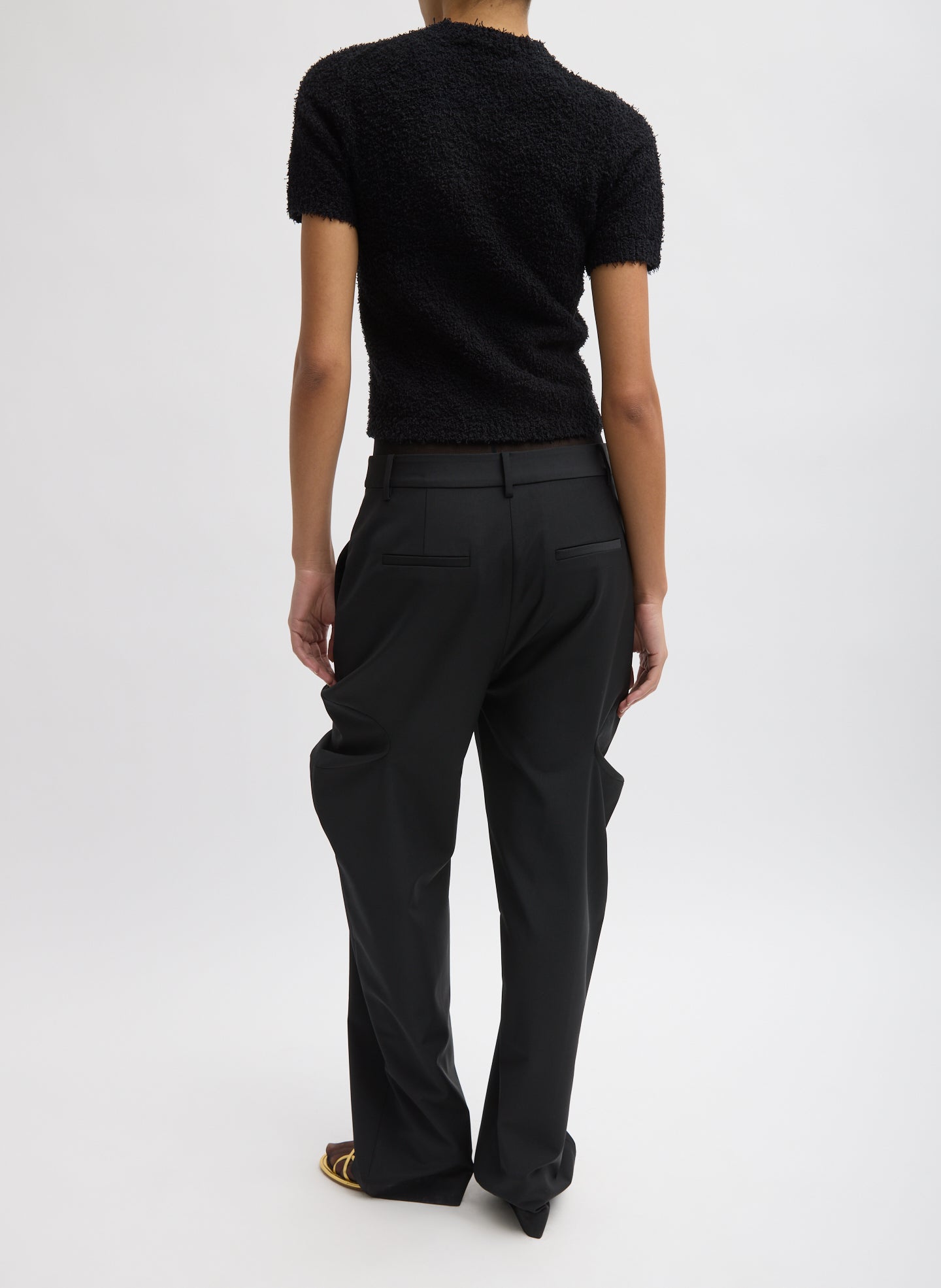 Black Recycled Tropical Wool Sculpted Meir Trouser - full look, back view on model