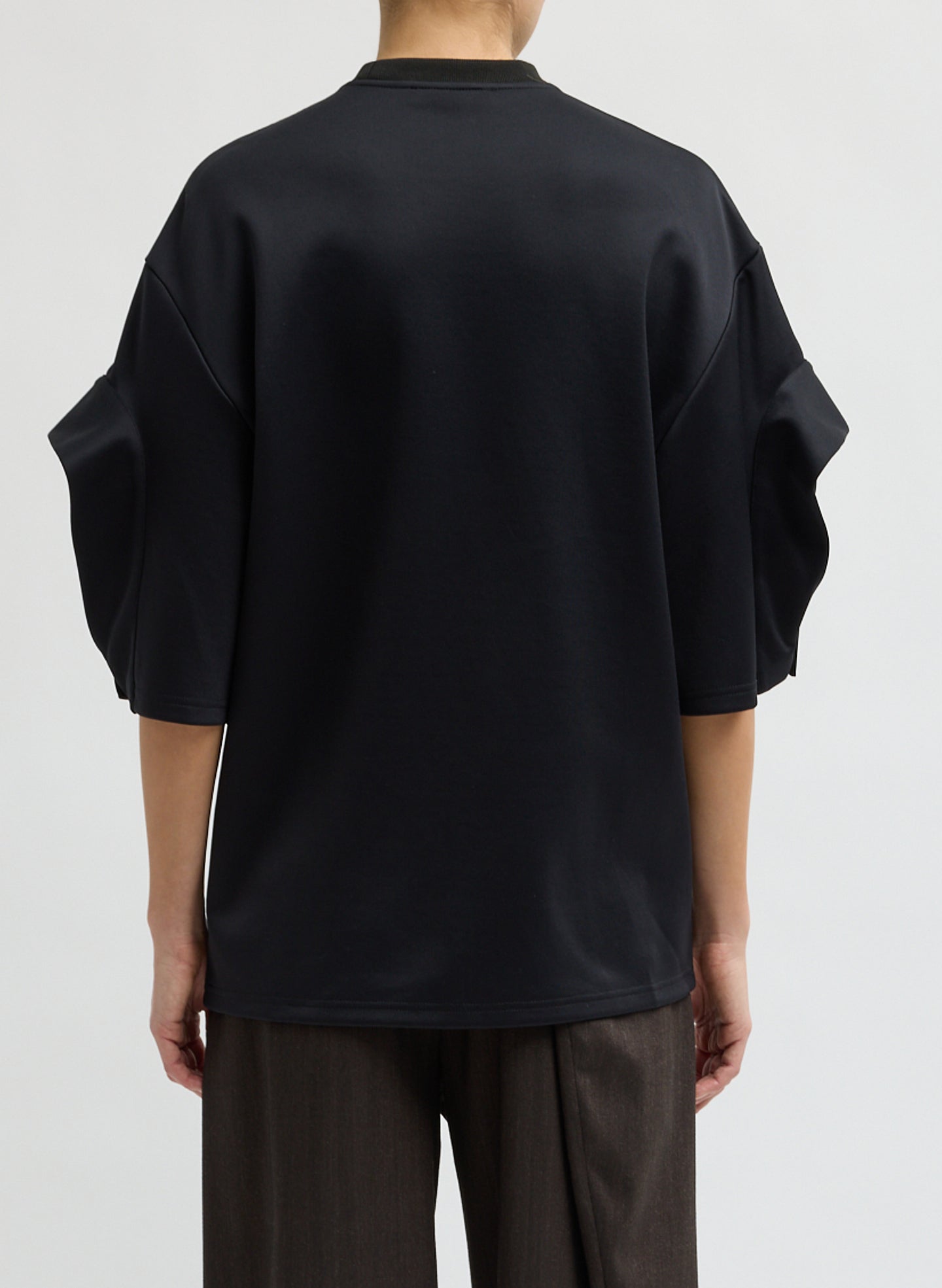 Black Active Knit Easy Drape Sleeve T-Shirt - back view on model