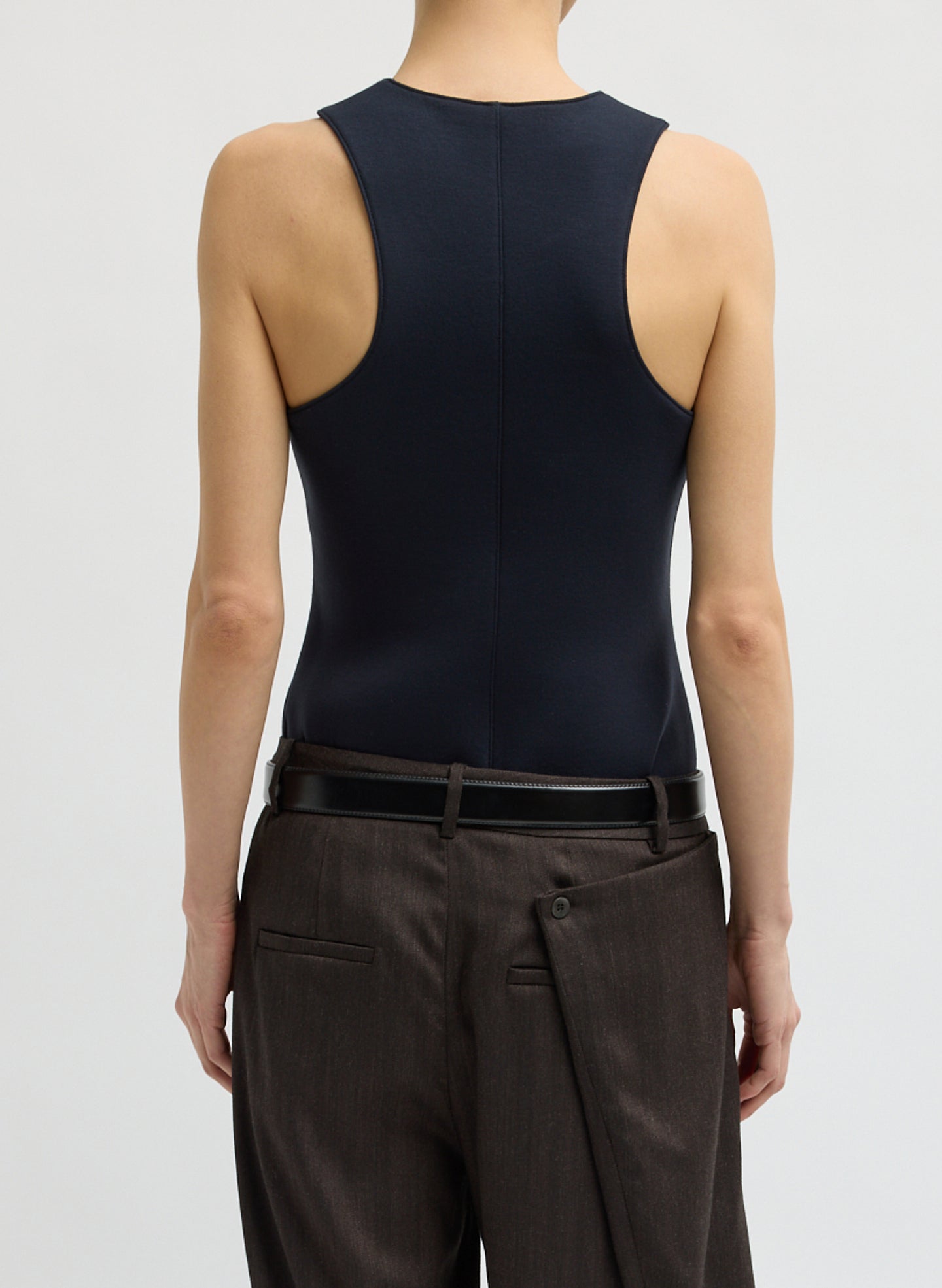 Navy Bonded Viscose Tank Top - back view on model