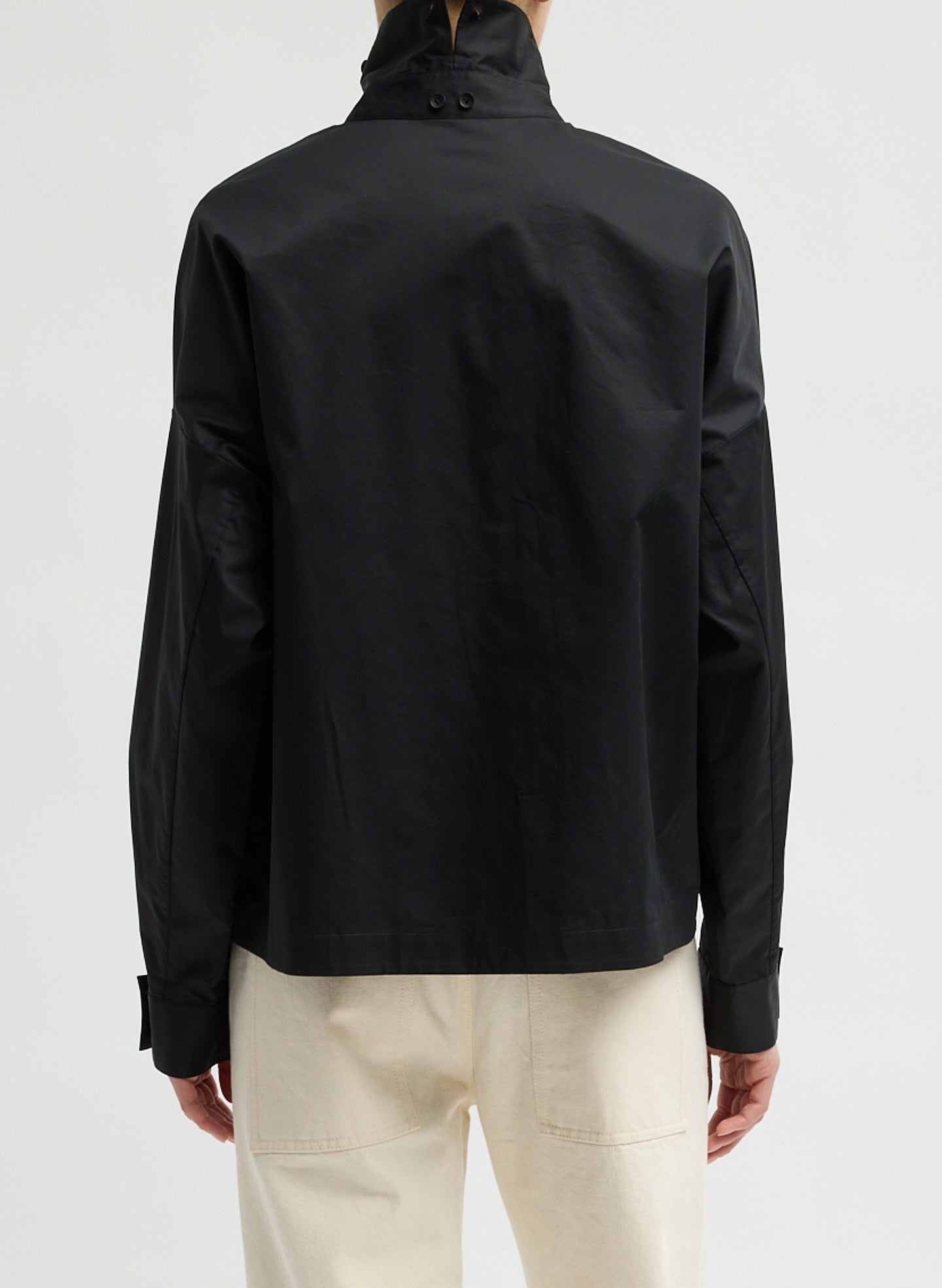 Black Eco Poplin Easy Shirt with Flap Detail - button down shirt, back view on model