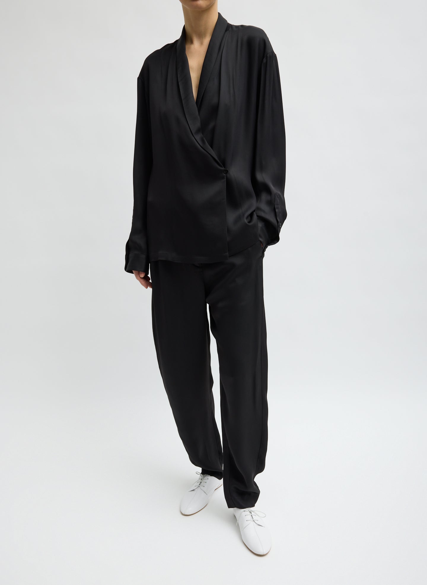 Mustard Eco Acetate Viscose Grace Trouser - full look, front view on model