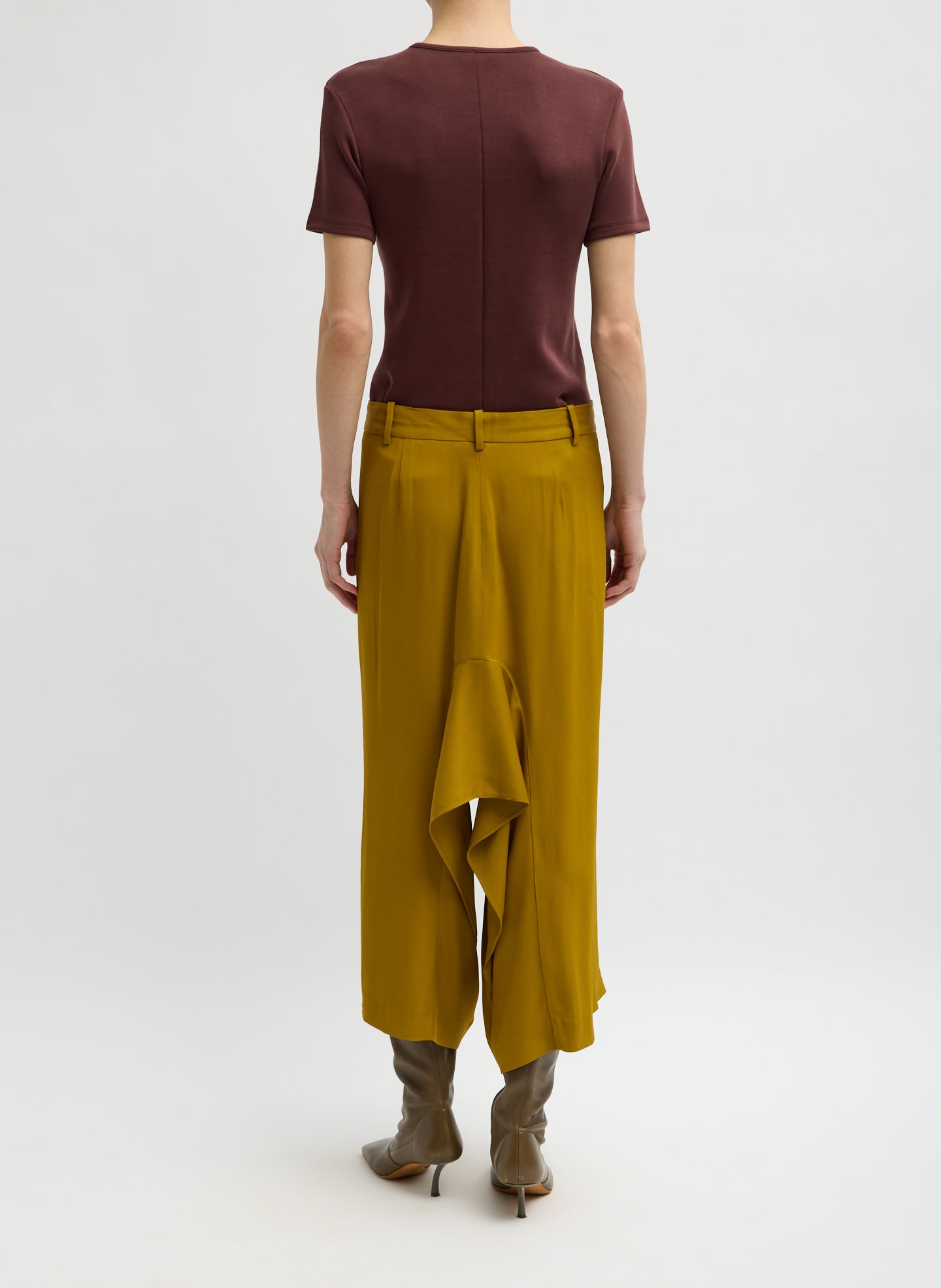 Mustard Eco Acetate Viscose Front Drape Culotte - back view on model