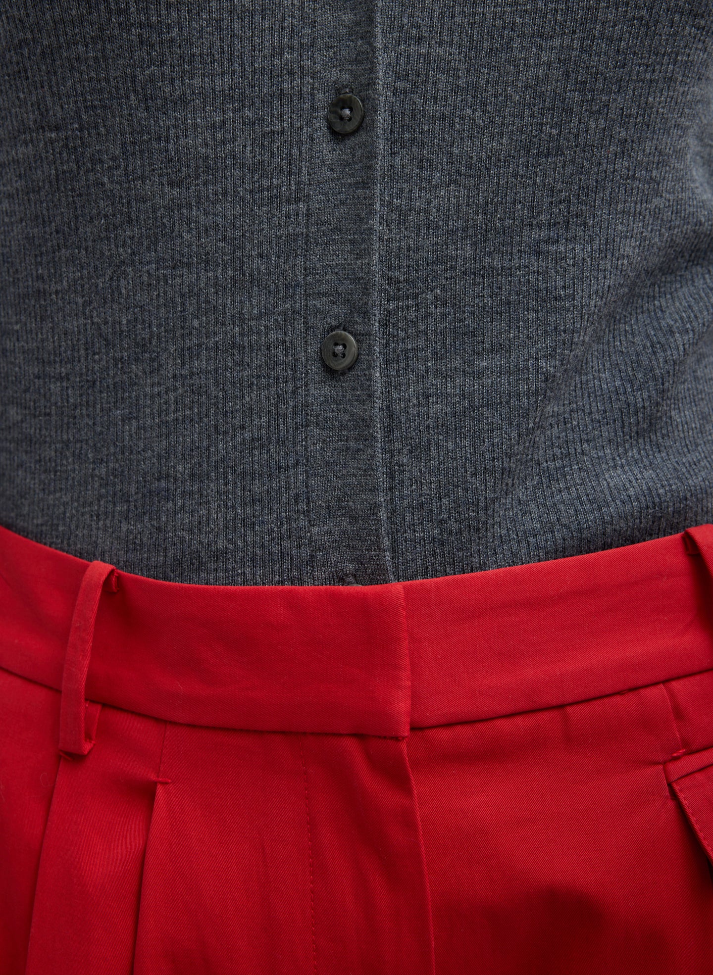 Charcoal Grey Feather Weight Ribbed V-Neck Cardigan - closeup of button details