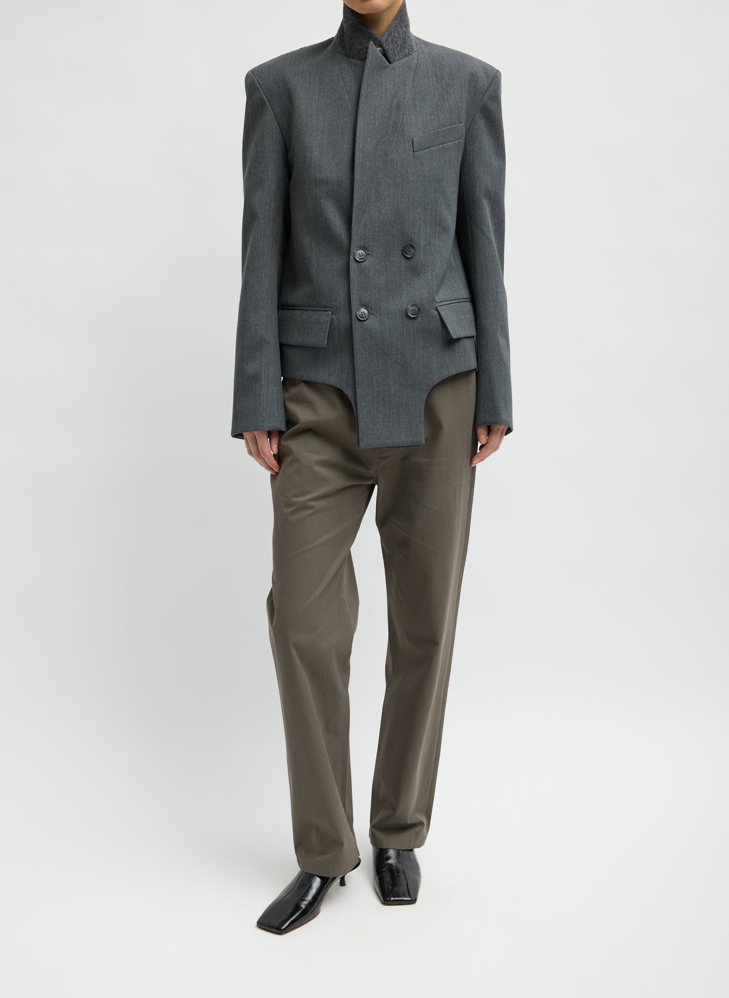 Heather Grey Gossamer Wool Melange Blazer - full look, front view on model
