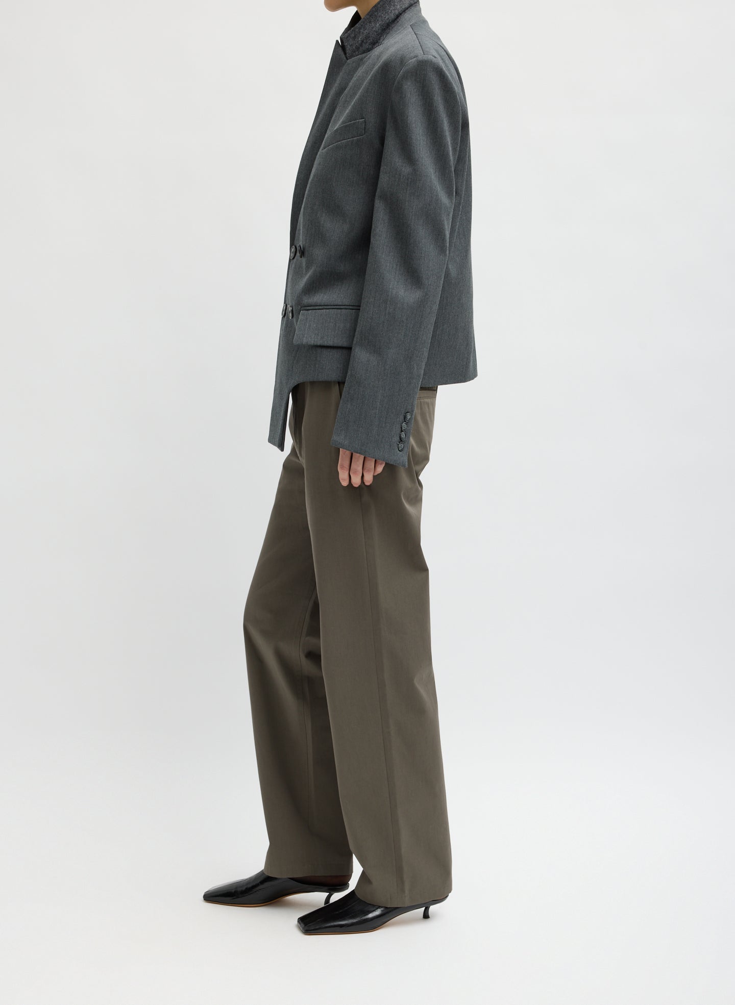 Heather Grey Gossamer Wool Melange Blazer - side view on model
