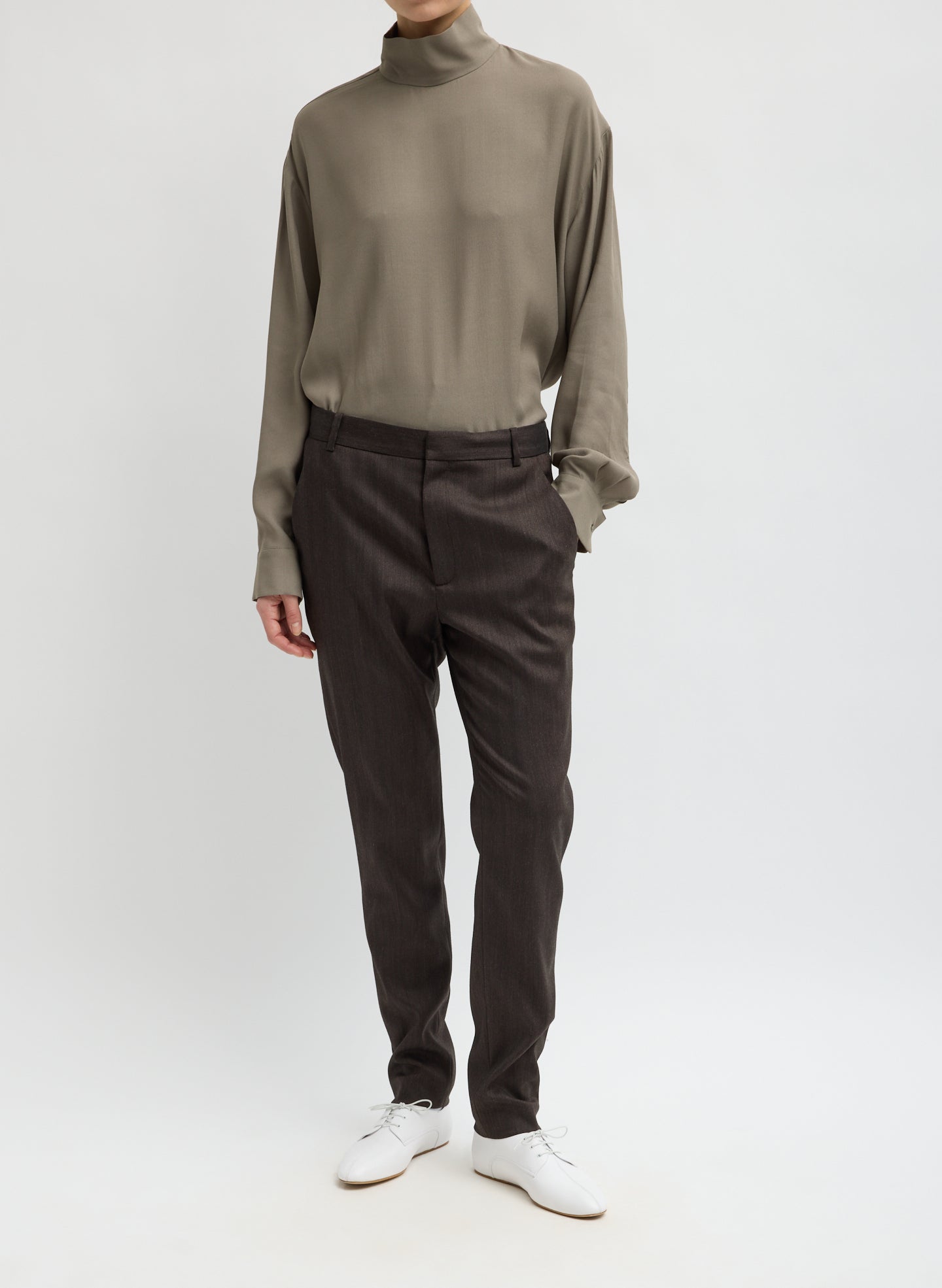 Brown Herringbone Suiting Marcus Slim Trouser - front view on model
