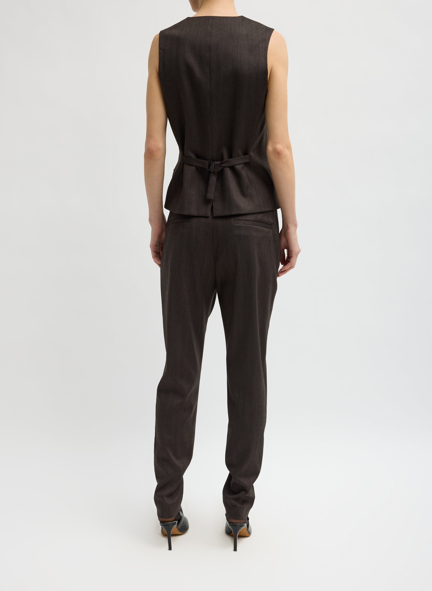 Brown Herringbone Suiting Vest - back view on model